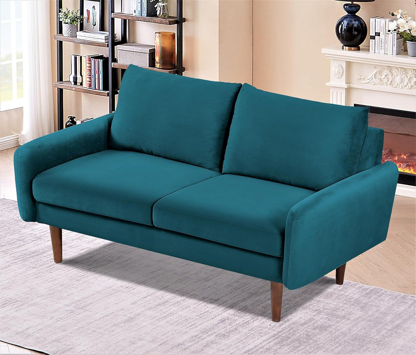 Container Furniture Direct Kent Velvet Loveseat Sofa for Modern Living Rooms and Compact Spaces, Comfy 2 Seater Couch Studio Apartment Furniture with Sleek Design, Greenish Blue