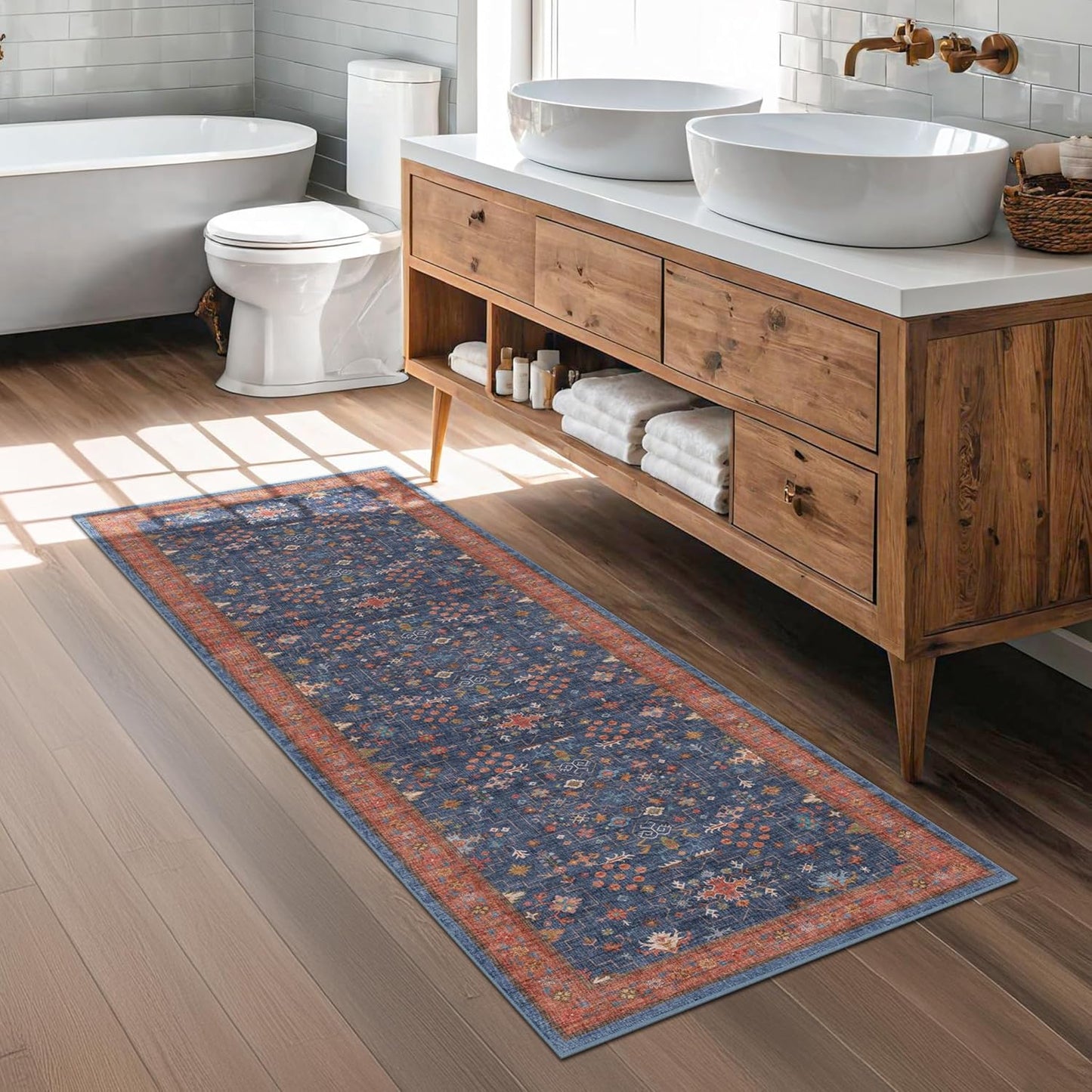Navy Blue Runner Rug 2x5 for Kitchen, Hallway, Mudroom, Laundry Room, Bathroom, Washable Non Slip Non Skid Rubber Backing Low Pile Stain Resistance
