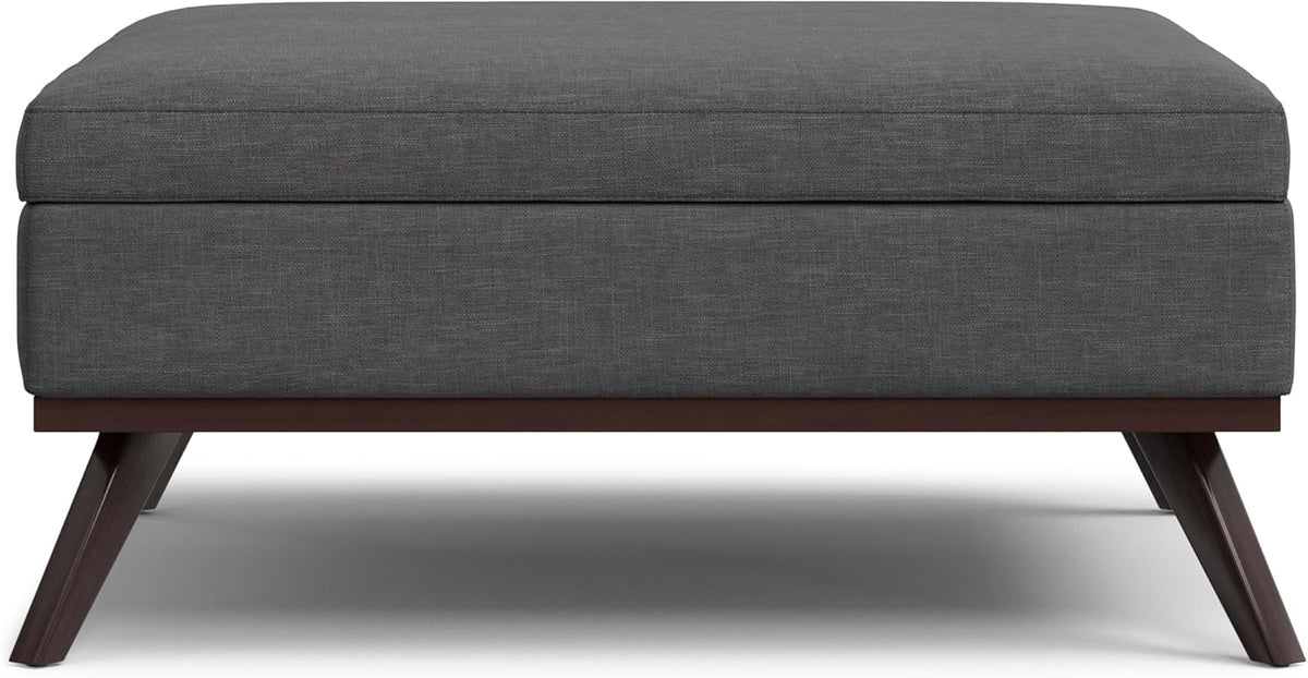 SIMPLIHOME Owen 40 inch Wide Mid Century Modern Square XL Coffee Table Storage Ottoman in Slate Grey Polyester Fabric, Assembled, for The Living Room, Entryway and Family Room