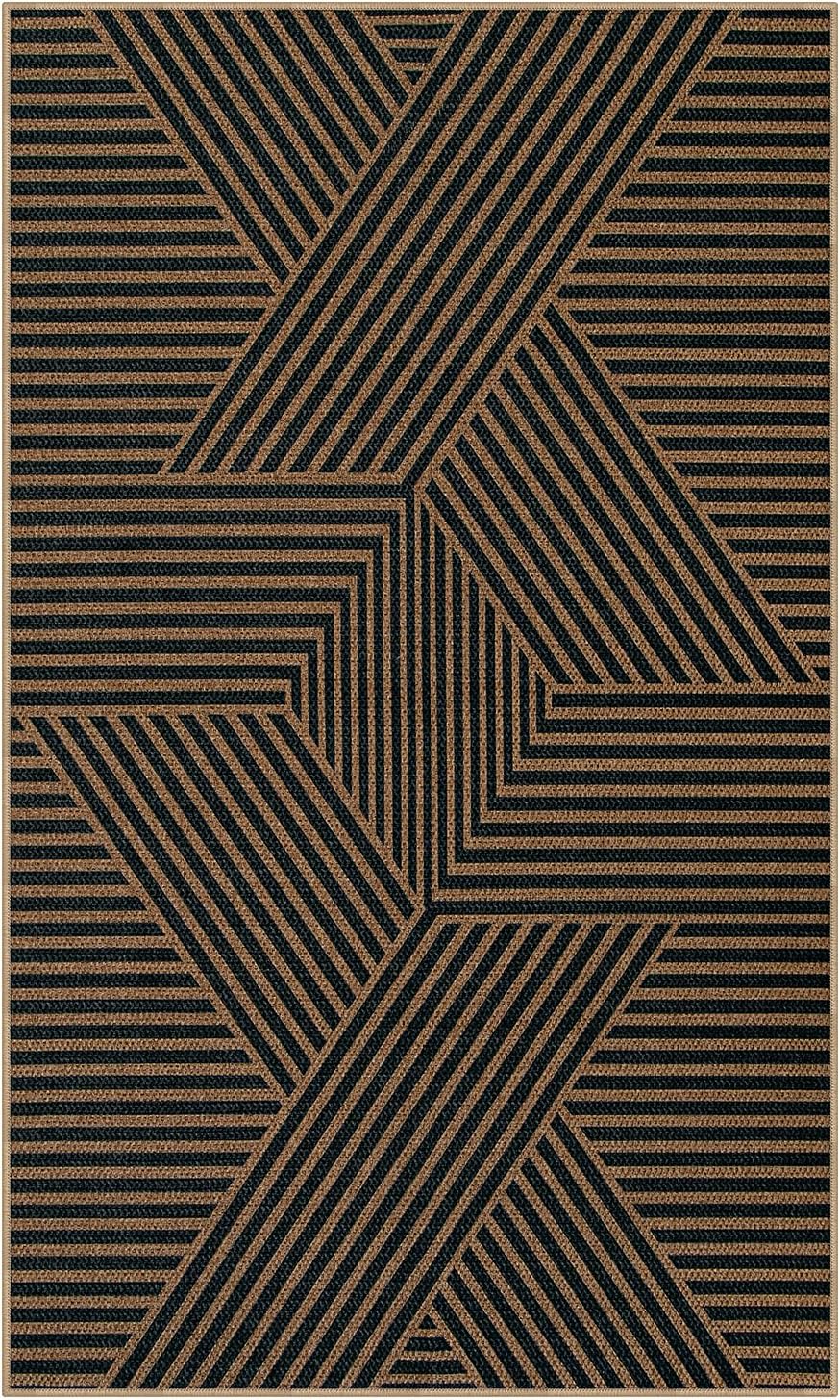 Lahome Modern Geometric Outdoor Easy Jute Rug, 3x5 Indoor Outdoor Rugs for Living Room Black Entryway Carpet, Farmhouse Washable Non Slip Carpet for Patio Courtyard Bedroom