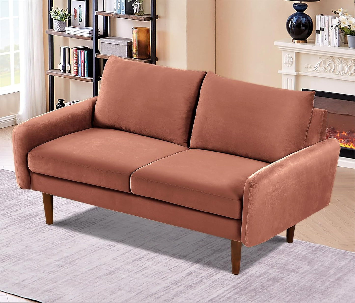 Container Furniture Direct Kent Velvet Loveseat Sofa for Modern Living Rooms and Compact Spaces, Comfy 2 Seater Couch Studio Apartment Furniture with Sleek Design, Rose