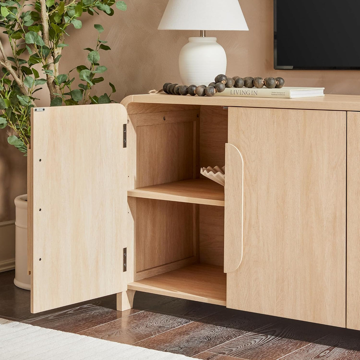Walker Edison Chantelle Sideboard TV Stand with Storage, 70", Coastal Oak