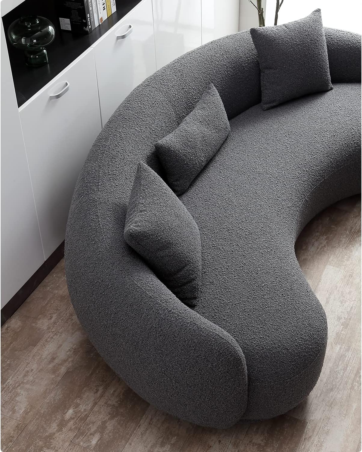 Acanva Mid Century Modern Curved Living Room Sofa, 4-Seat Boucle Fabric Couch for Bedroom, Office, Apartment, Grey