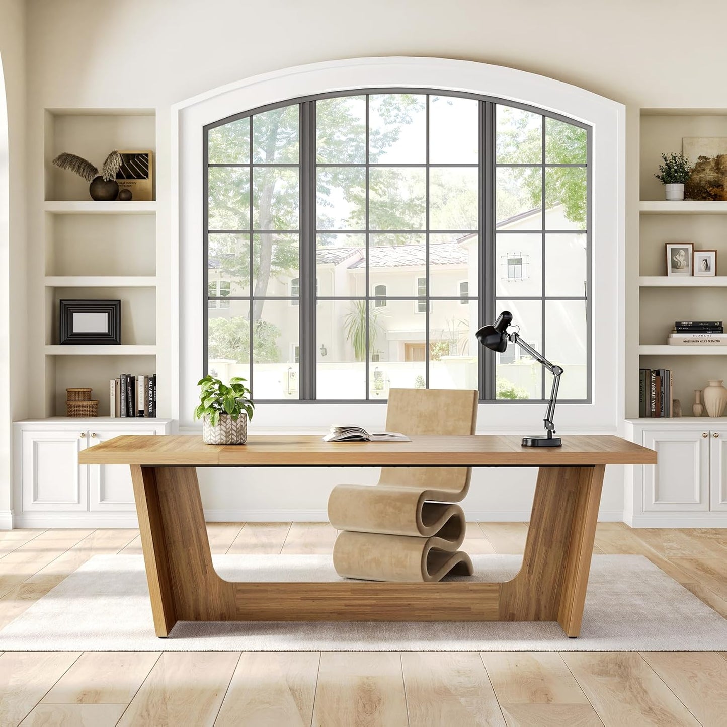 1Easylife 70.87 Inches Long Executive Desk, Wooden Computer Desk, Industrial Simple Study Writing Table, Large Workstation Business Furniture for Home Office, Oak