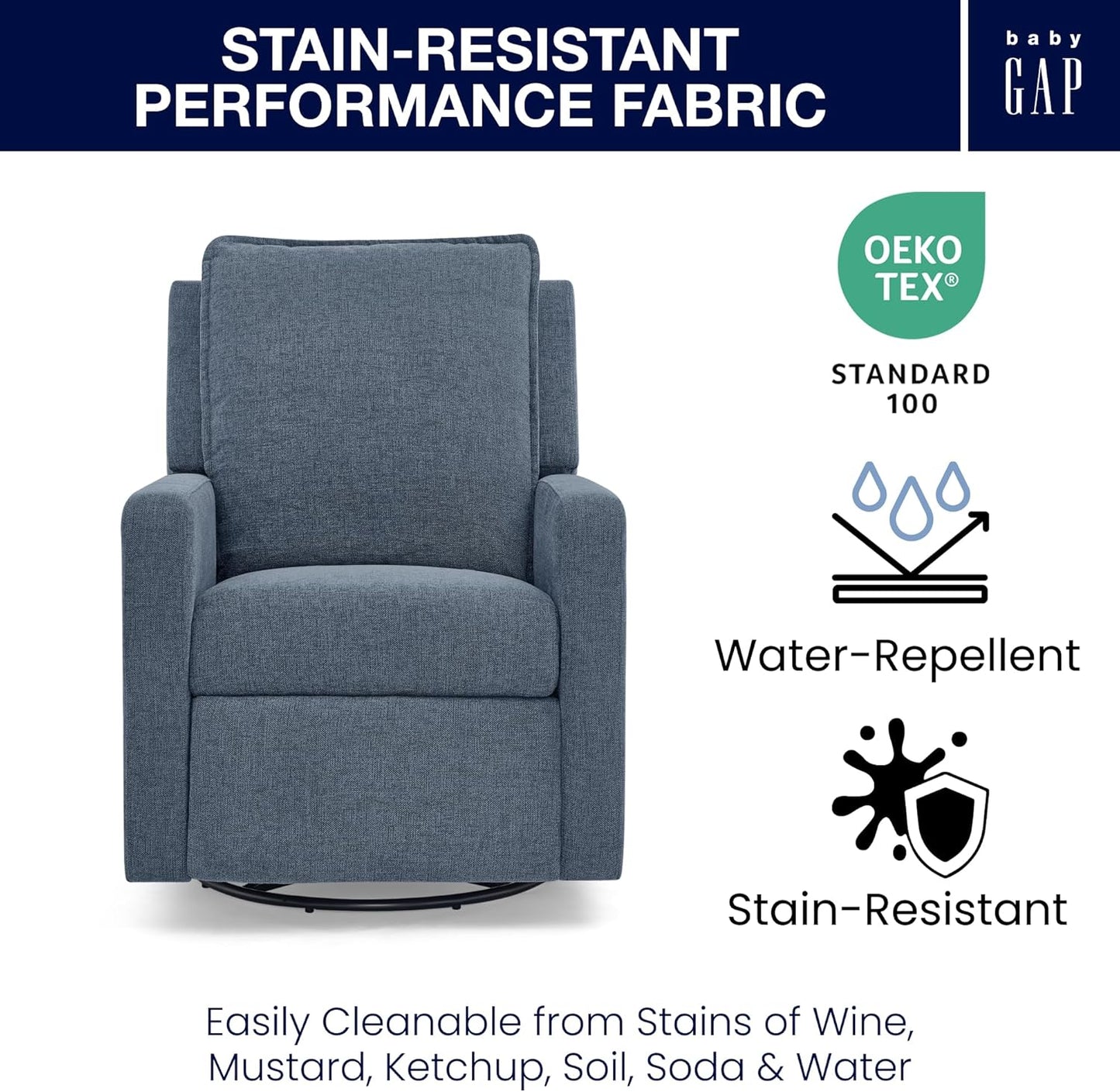 Delta Children babyGap Harlowe Power Recliner with USB-A and Type-C Ports Greenguard Gold Certified – Stain-Resistant Performance Fabric is Oeko-TEX Standard 100 Certified, Slate