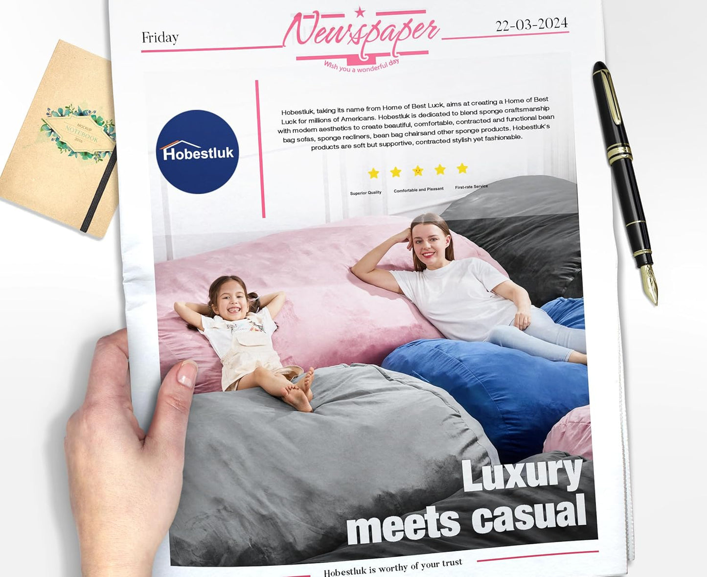 Hobestluk 5FT Bean Bag Chair Large Beanbag Lounger with Removable Cover Adult Bean Bag Chair with Portable Handle Desgin for Living Room Bedroom (Blue, 5FT)