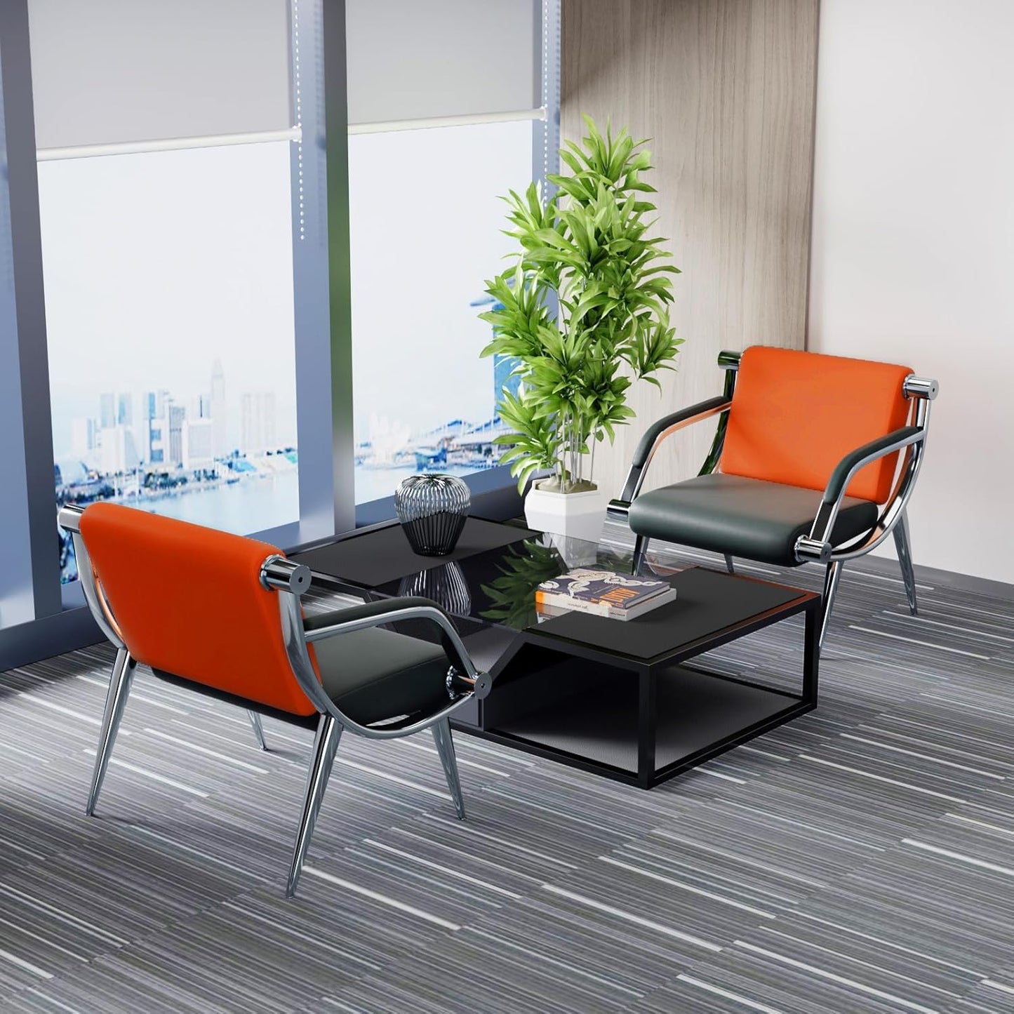 wonline 5 Seat Waiting Room Chair with Armrest PU Leather Office Furniture, Office Guest Seating Lobby Conference Reception Chairs for Airport Clinic Hospital Bank Salon Barber(Orange&Black)