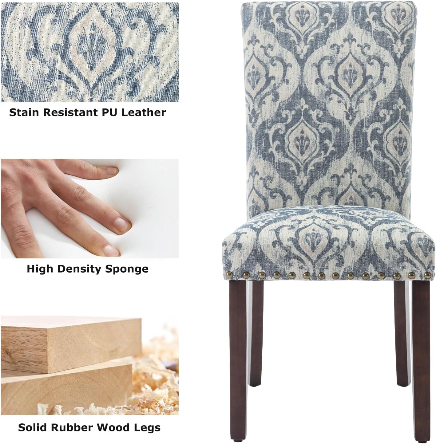COLAMY 3-Piece Extendable Dining Table Set for 2, 36" Kitchen Round Wood Table with 2 Nailhead Dining Room Chairs,Light Brown/White&Blue Flower