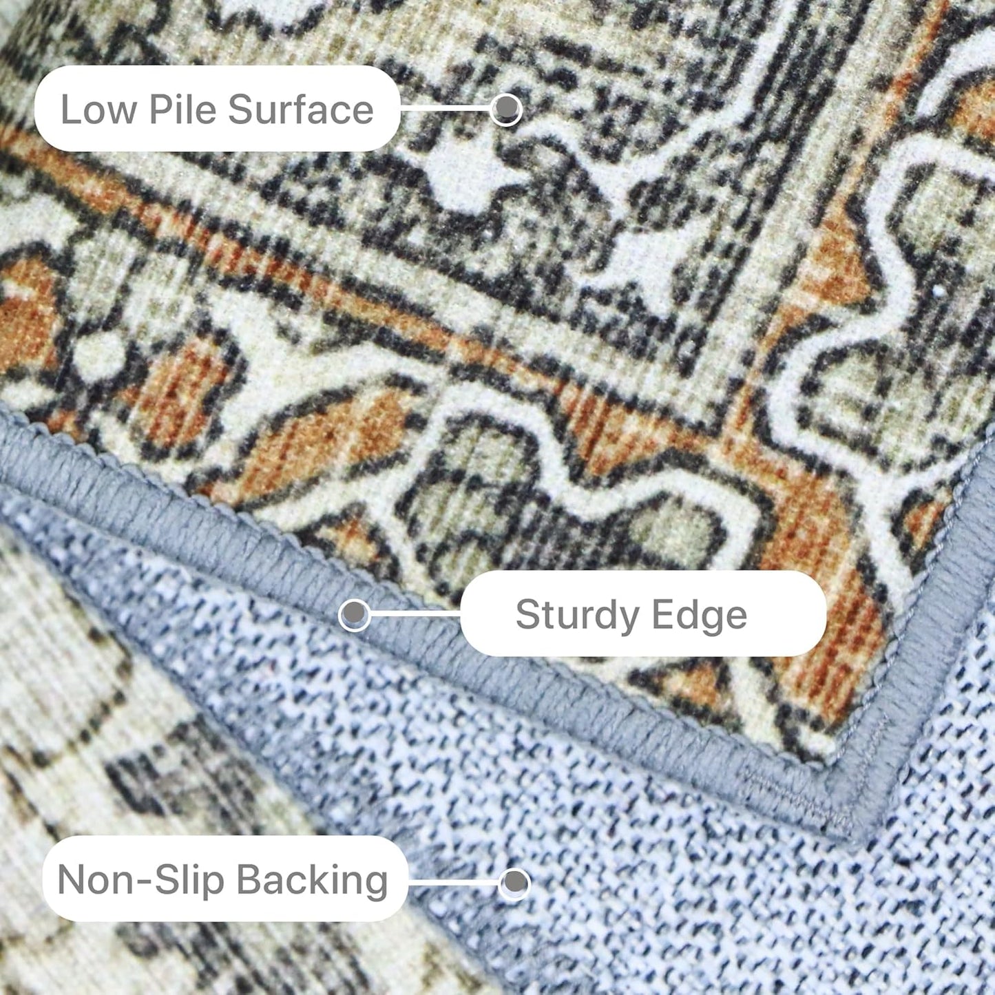 8X10 Area Rugs Machine Washable Rugs for Living Room, Vintage Boho Large Rugs for Bedroom Dining Room, Non Slip Indoor Soft Distressed Lightweight Thin Low Pile Carpet, Tan