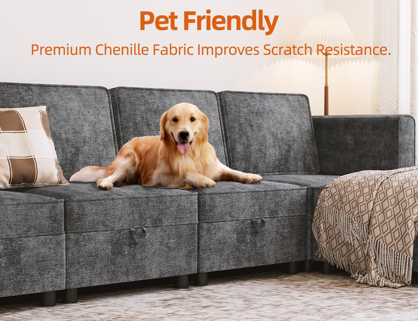 GAOMON Chenille Armrest Module for Modular Sectional Sofa, 90°-180° Adjustable Sofa Armrest, A Pair of Couch Armrests for Sectional Sleeper Sofa, Gray