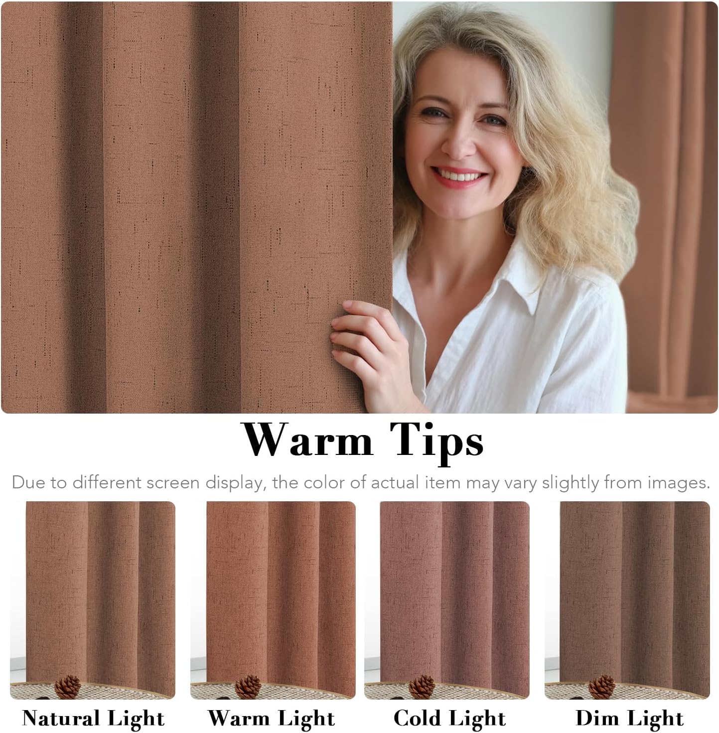 H.VERSAILTEX Linen Blackout Curtains Durable Thick Textured Linen Look 100% Blackout Patio Door Curtain Anti Rust Grommet Extra Wide Sliding Door Curtain Panel, W100 x L84 inch, Washed Spice