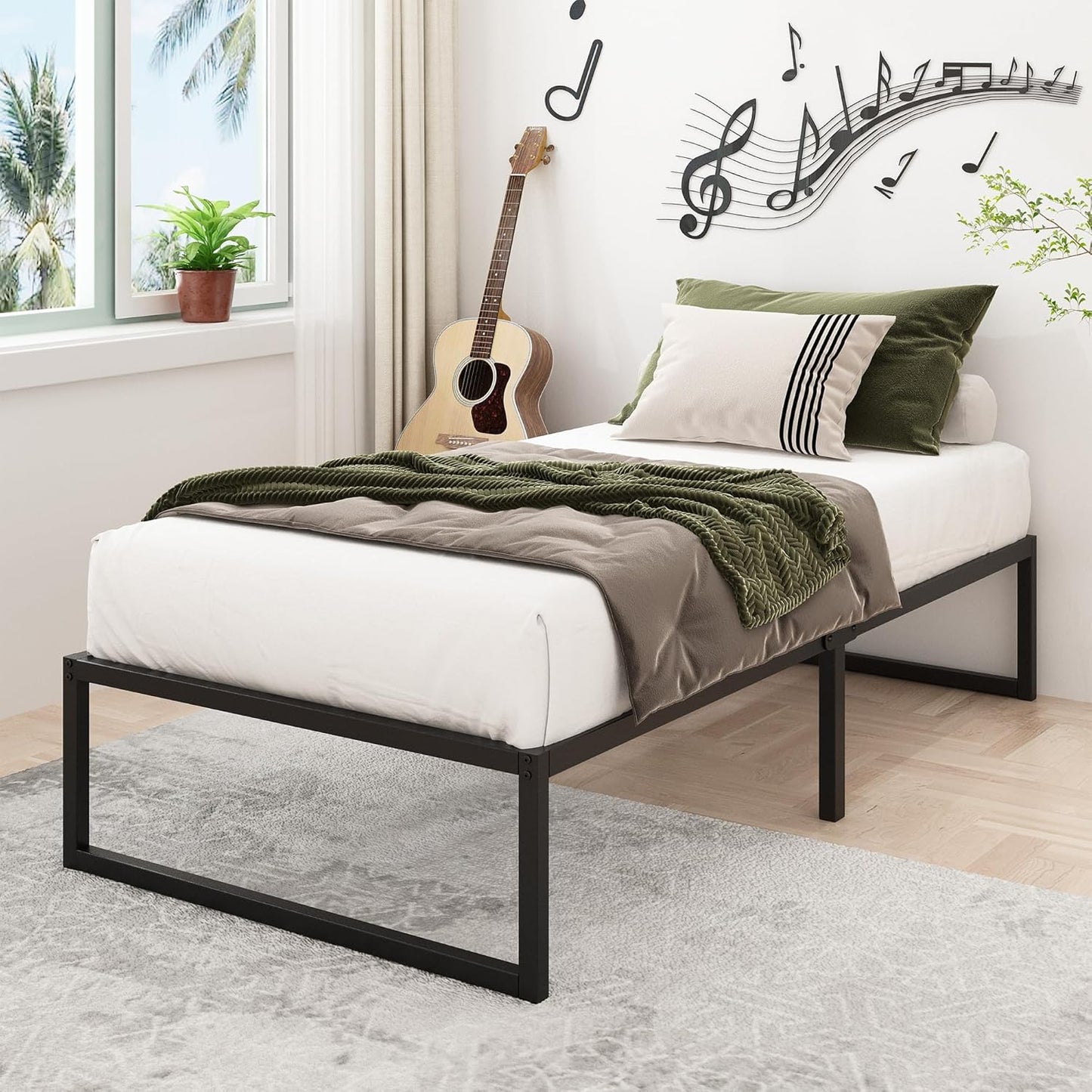 14 Inch Twin Bed Frames Heavy Duty Metal Twin Size Platform Bed Frame No Box Spring Needed, Noise Free, Easy Assembly, Black