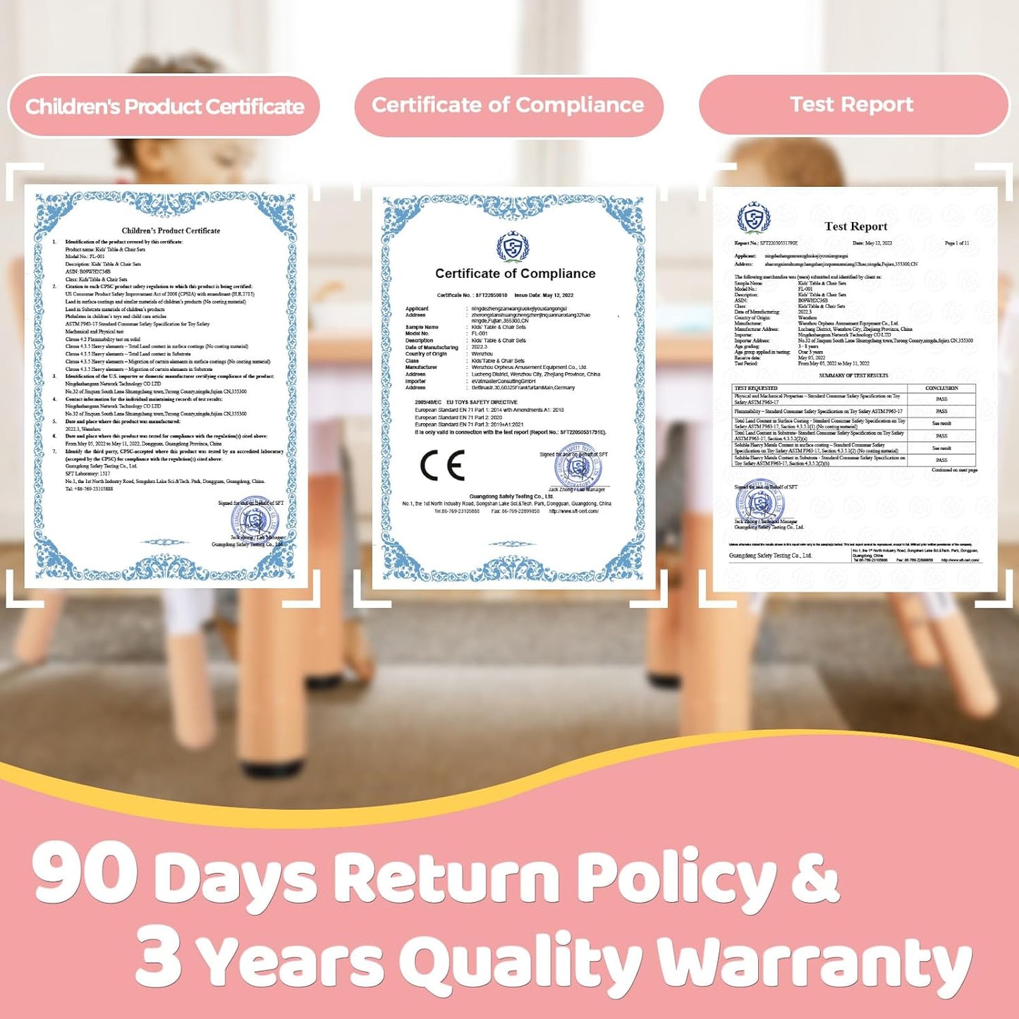 FUNLIO Adjustable Kids Chair (2pcs), 3 Level Height Adjustable Toddler Chair for Ages 3-8, Sturdy Child Chair with Maximum Bearing 220lbs, for Classrooms/Daycares/Homes, CPC & CE Approved - Pink