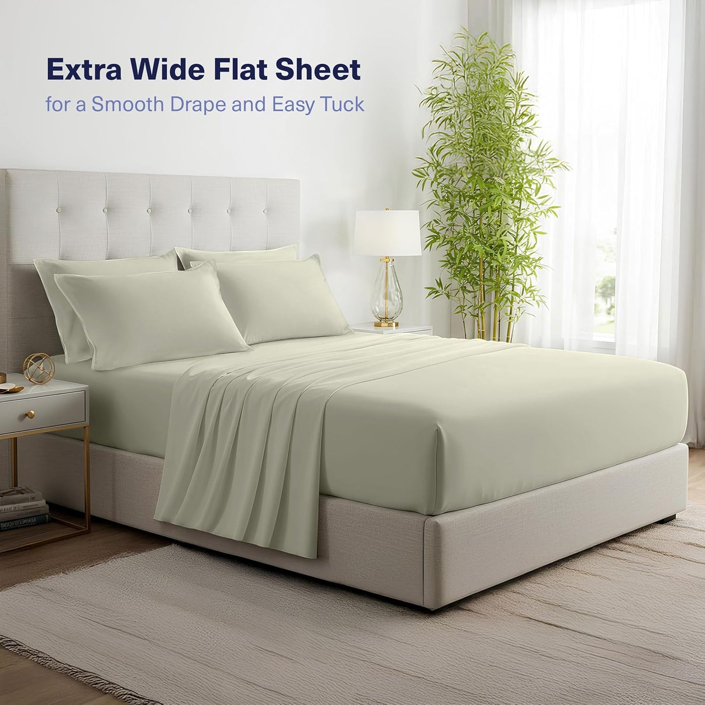 Kickoff Viscose Bamboo Sheets Twin XL Size 3-pc 100% Organic Bamboo Viscose Bed Cooling Sheets Twin XL Size Set Cool Bedding for hot Sleepers Sheet, Flat, Fitted, Pillowcase (Soft Sage, TXL)