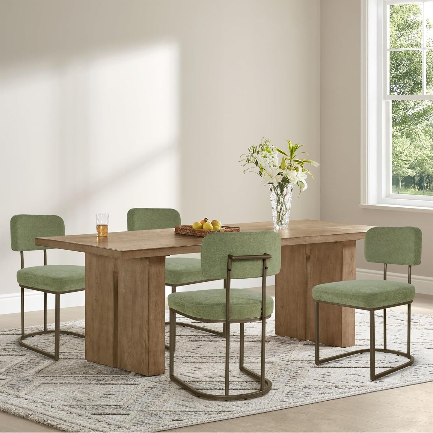 Dining Chairs Set of 2, Upholstered Modern Kitchen Chairs with Ergonomic Backrest, Fabric Cushion Seat & Metal Legs for Living Room, Restaurant, and Café, Green