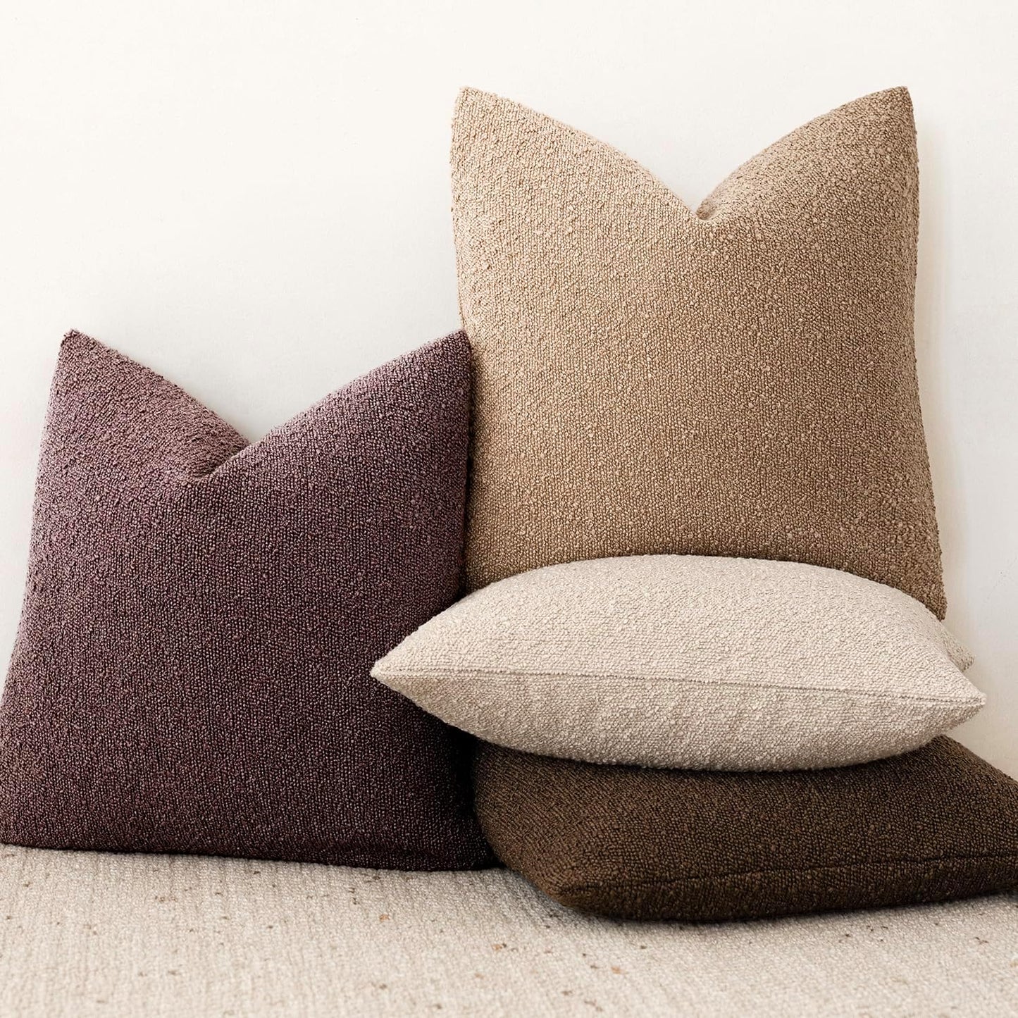 Foindtower Pack of 2, Decorative Textured Boucle Throw Pillow Covers Neutral Accent Solid Pillow Cases Cozy Soft Couch Cushion Case for Chair Sofa Bedroom Living Room Home Decor 22x22 Inch Dark purple