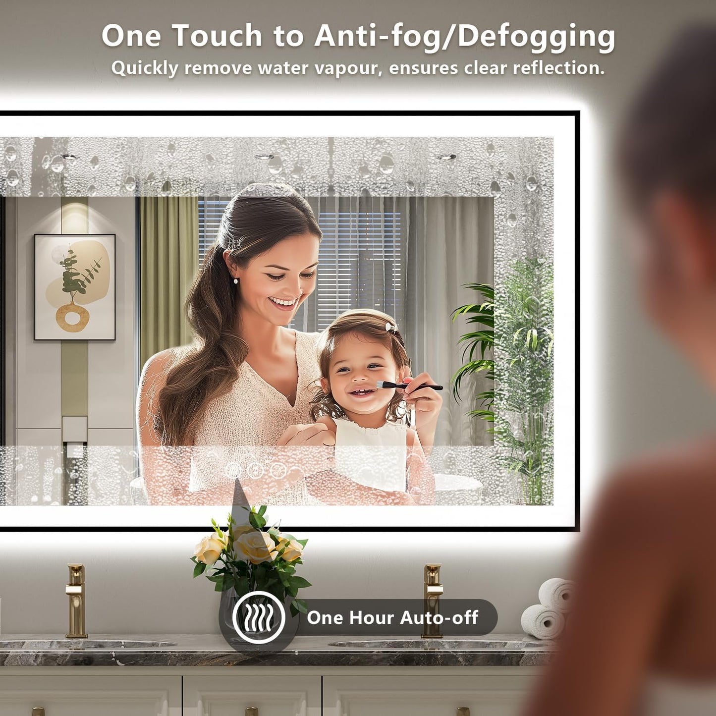 51x40 Inch LED Bathroom Mirror with Lights (Front Lit and Backlit) Black Framed Lighted Vanity Mirror for Bathroom Wall Dimmable Anti-Fog Memory Tempered Glass Horizontal/Vertical