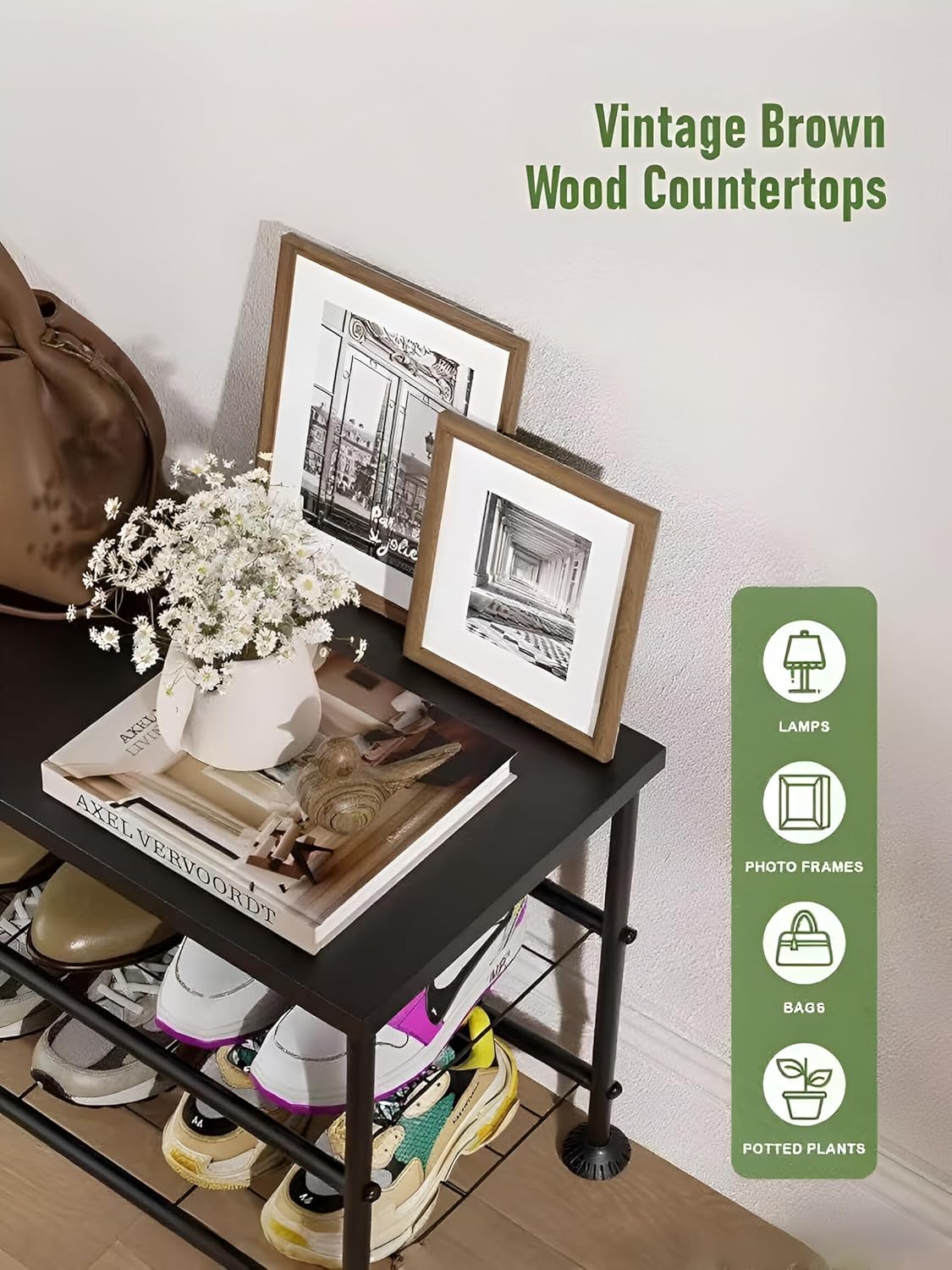 3-Tier Shoe Rack Bench - Entryway Organizer with Shoe Storage, Sturdy Shoe Shelf for Front Door, Small Space Saving Furniture, Black, Holds 286lbs,27.2" x 12.0" x 15.9"