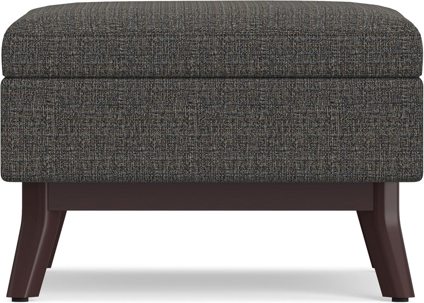 SIMPLIHOME Owen 34 inch Wide Mid Century Modern Rectangle Coffee Table Storage Ottoman in Ebony Tweed Look Fabric, Assembled, for the Living Room, Entryway and Family Room