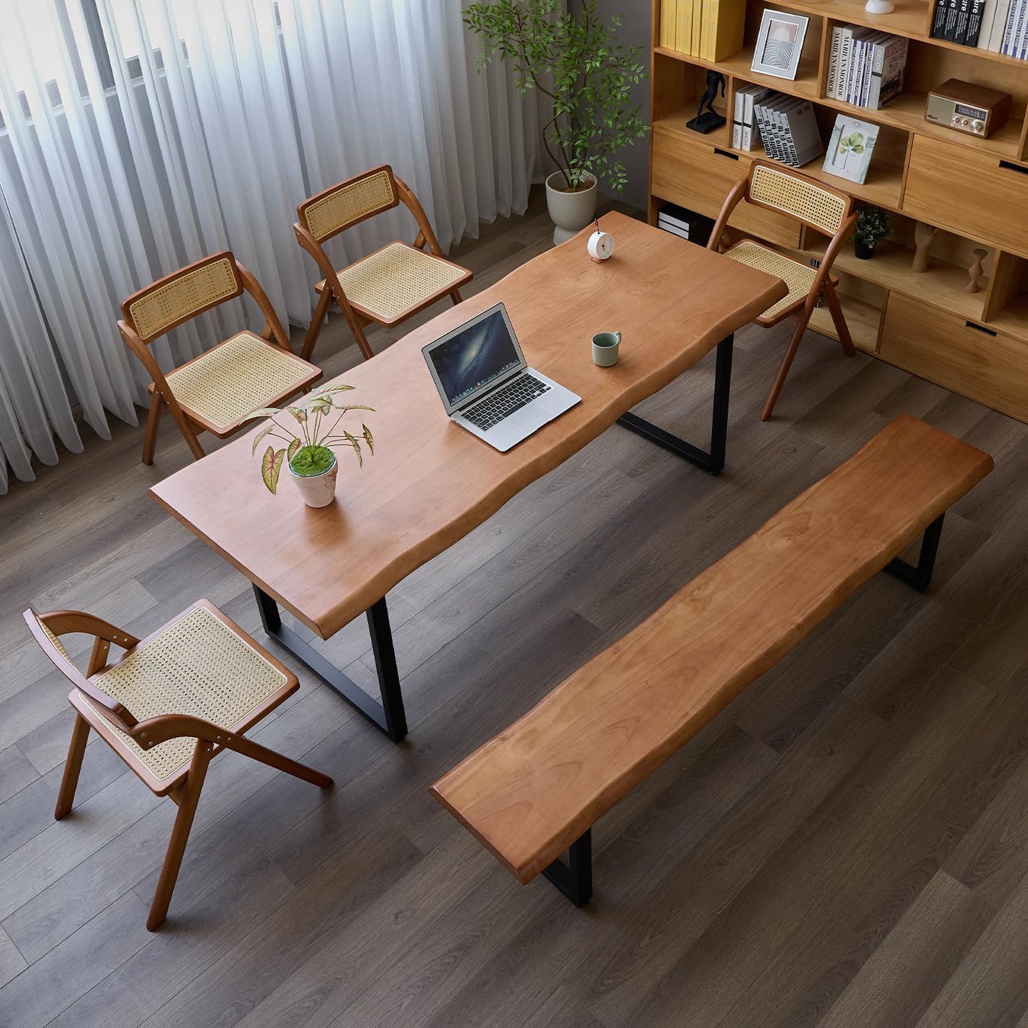 Solid Wood Office Desk, Dining Table, Desk -55 to 62 inches, Modern Farmhouse Design, can accommodate 2-8 People, Easy to Assemble, Ideal for Learning, Writing, and Dining. (55 inches)