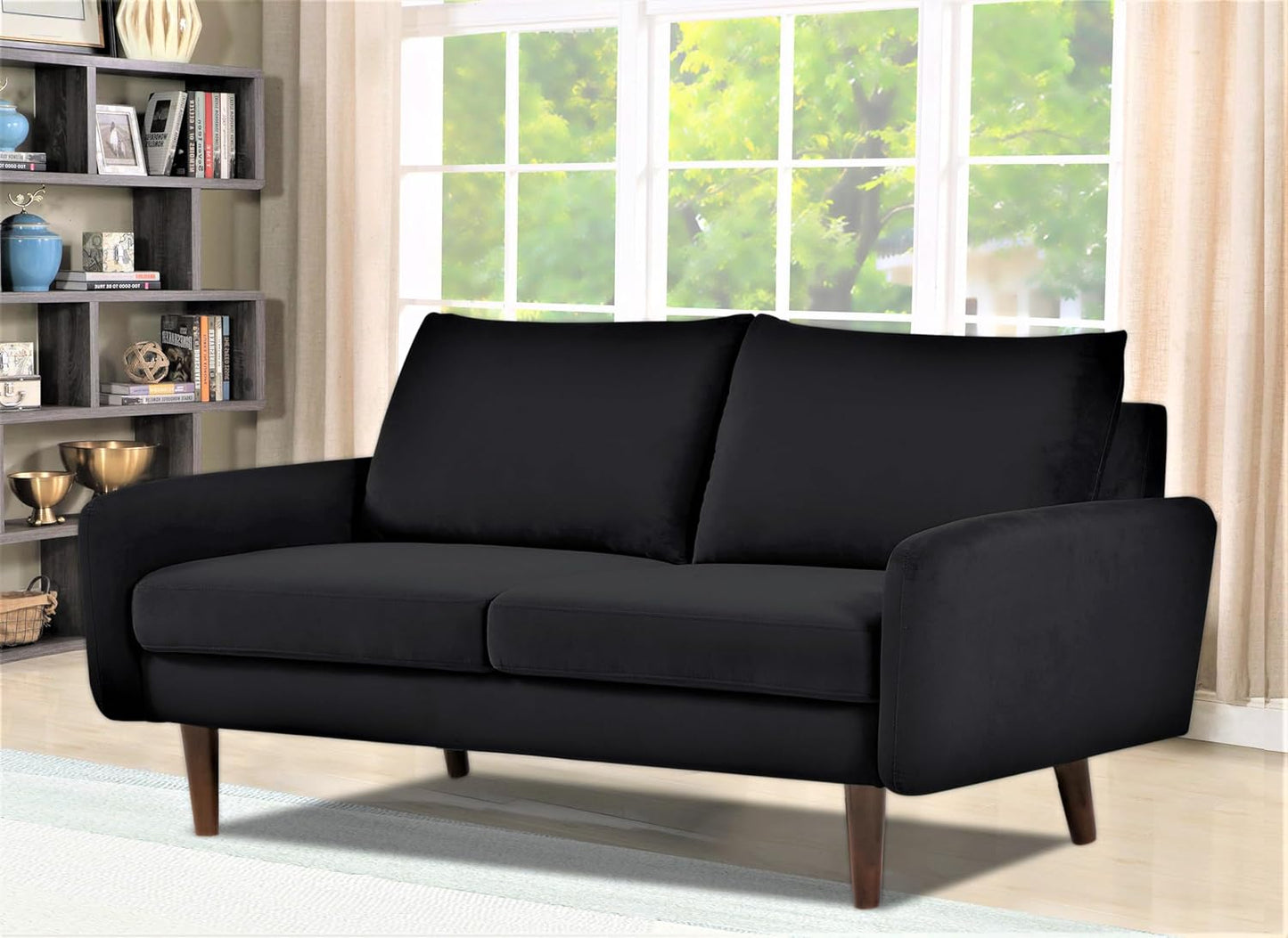 Container Furniture Direct Kent Velvet Loveseat Sofa for Modern Living Rooms and Compact Spaces, Comfy 2 Seater Couch Studio Apartment Furniture with Sleek Design, Black