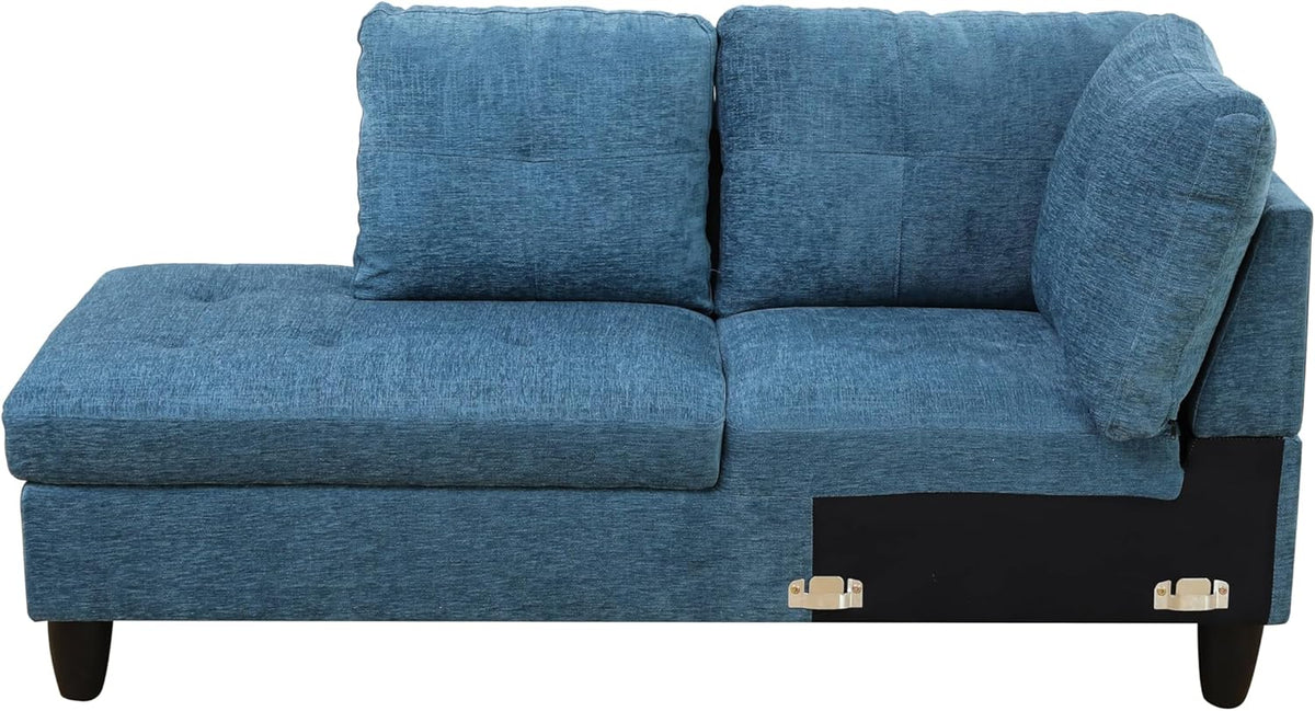 NicBex Sectional Couch 3 Pieces Sofa Set with Right Chaise Flannel L Shaped Cloud Couch for Living Room Furniture Sets with Storage Ottoman, Modular Sofa for Living Room & Apartment, Dark Blue