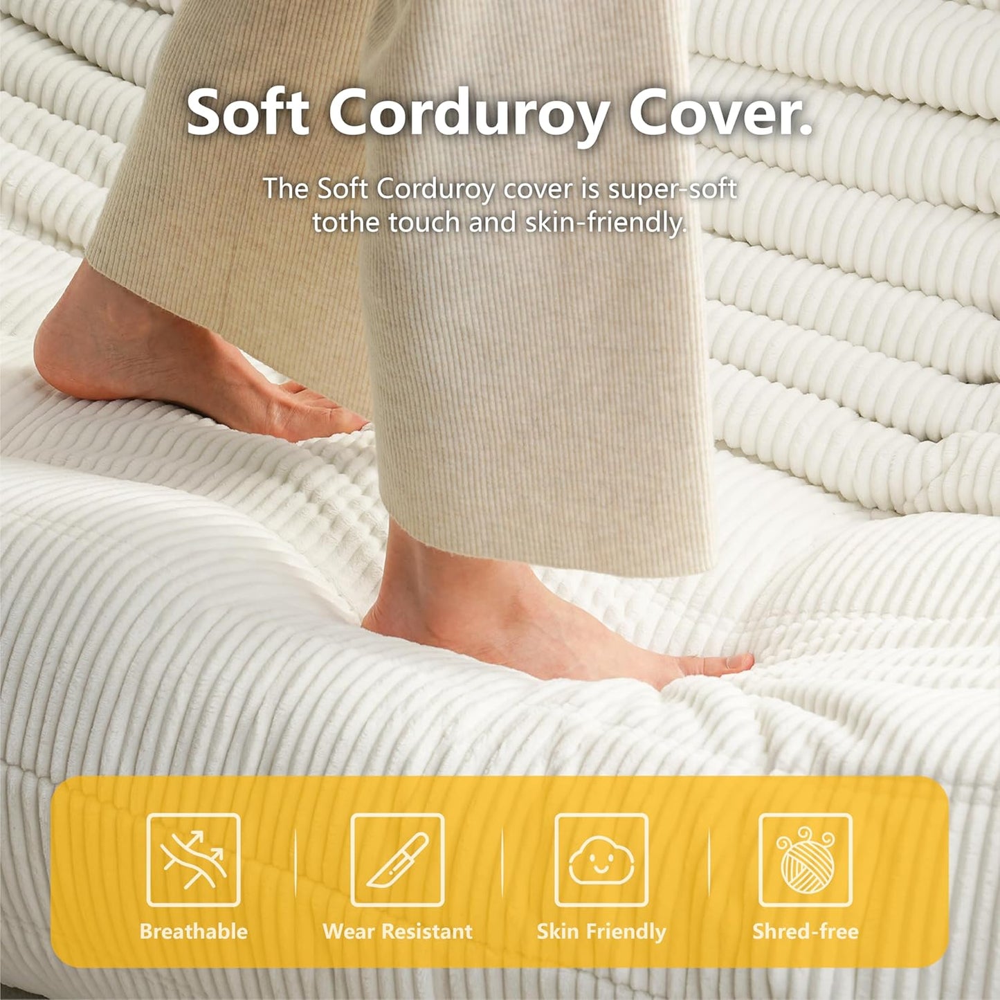 N&V Fireside Three Seater Sofa, Mid Century Armless Twin Size Floor Lounge Chair, Soft Premium Corduroy Floor Sofa, Accent Chair for Living Room, Bedroom (Brown Sugar)