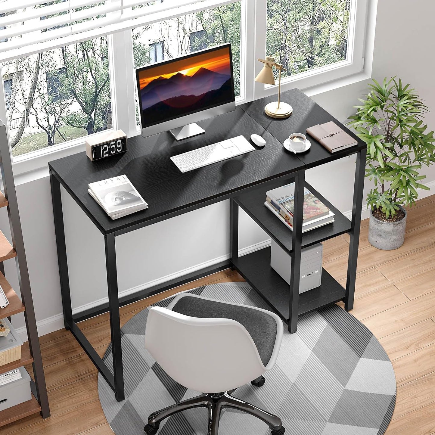 SINPAID 40'' Gaming Desk with Shelves, Black Desk for PC, Small Computer Desk, Escritorios para Computadoras