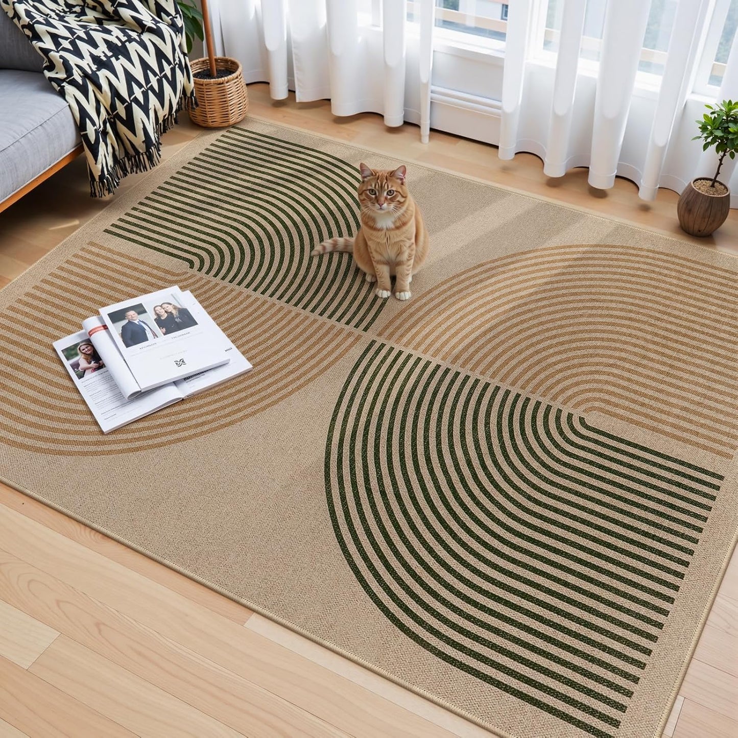 Lahome Modern Rainbow Easy Jute Office Rug, Washable Rugs 4x6 for Living Room Bedroom Farmhouse Kitchen Mats for Floor, Contemporary Non Slip Floor Carpet for Entryway Backyard Sunroom