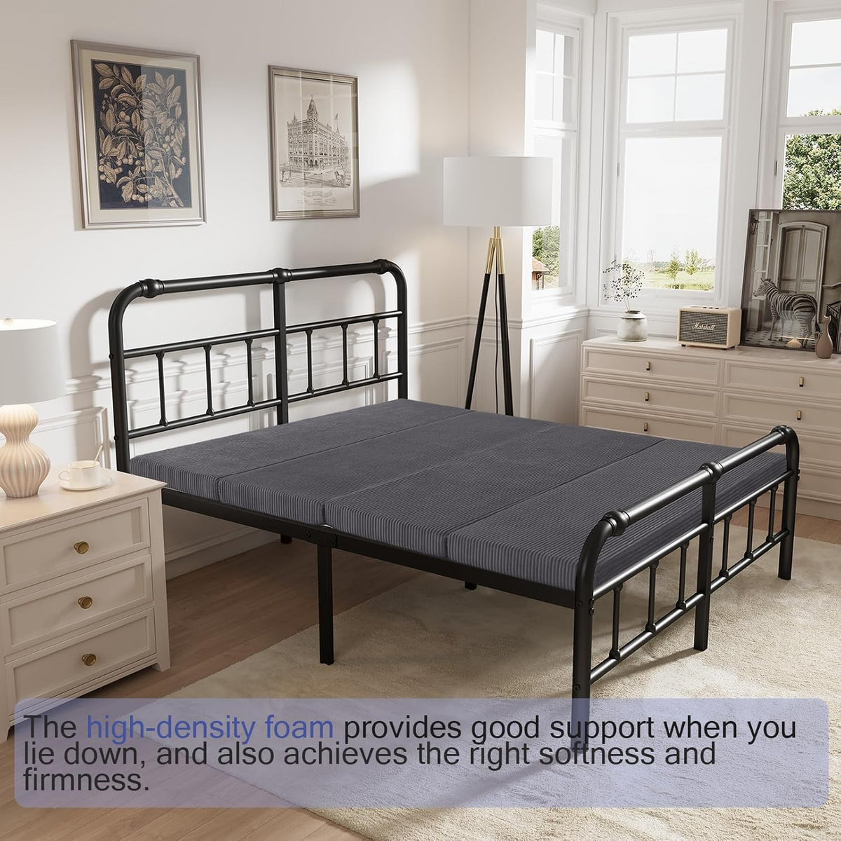 MeMoreCool Folding Foam Futon Mattress Full, Foldable Japanese Floor Mattress, Sleeping Mat Pad for Adults Guests Sleepovers, 3 in Thick Tatami Mat Portable Shikibuton, Dark Grey