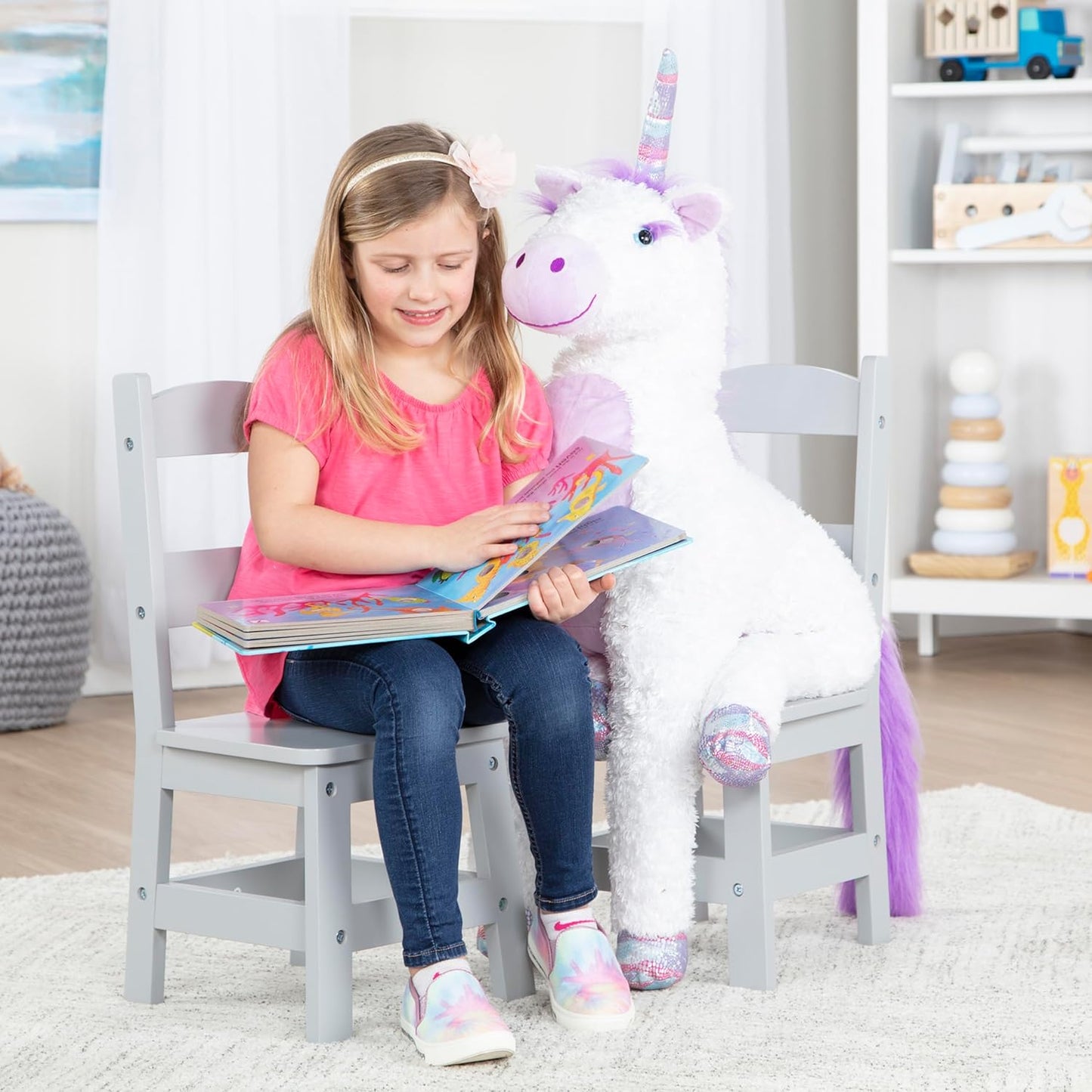 Melissa & Doug Wooden Chairs, Set of 2 - Gray Furniture for Playroom - Kids Wooden Chairs, Children's Wooden Playroom Furniture