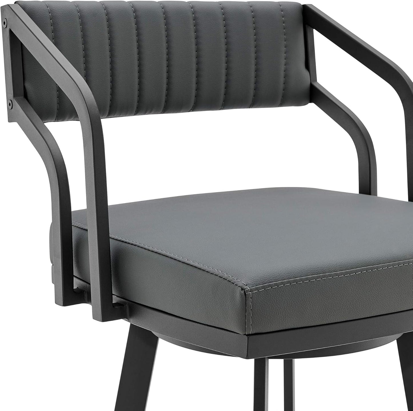 Armen Living Scranton Modern 26" Seat Height Gray Faux Leather and Black Steel Metal Swivel Bar Stool for Kitchen Island Counter