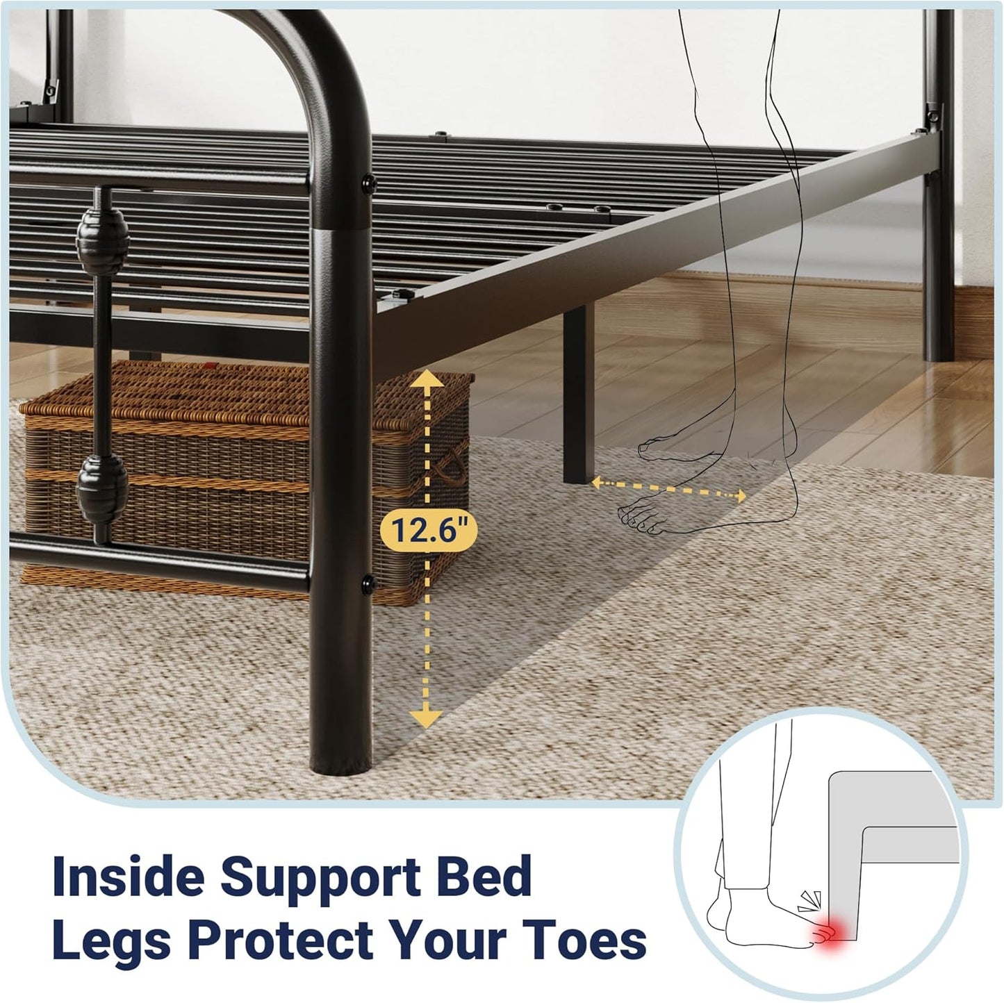 Allewie 14 Inches King Size Metal Platform Bed Frame with Victorian Style Iron-Art Headboard/Footboard, Mattress Foundation, Easy Assembly, Under Bed Storage, No Box Spring Required, Black