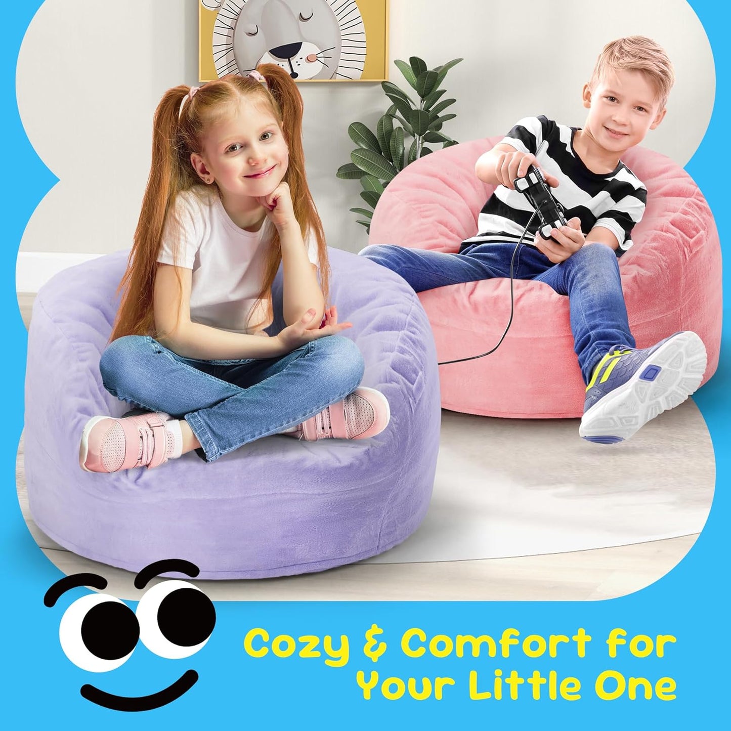 Hobestluk Bean Bag Chairs 2.5FT Bean Bag Chair with Memory Foam Filled & Plush Faux Fur Cover Small Bean Bag Chairs for Playroom, Living Room, Bedroom (Purple)