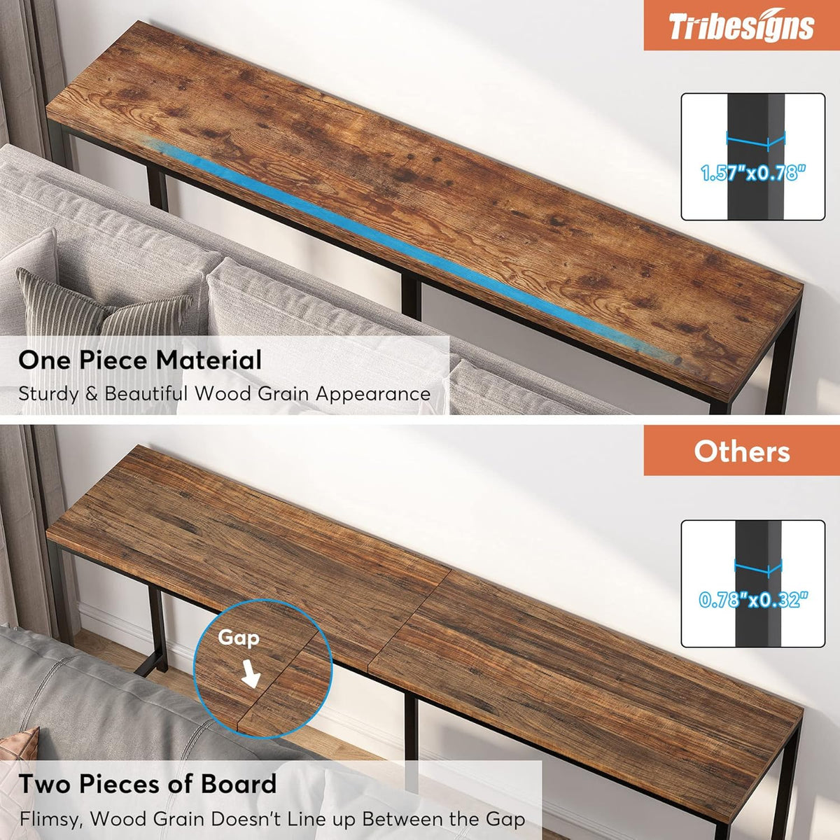 Tribesigns 70.9 inch Extra Long Console Table Behind Couch, Easy Assembly Sofa Table for Living Room Small Space, Rustic Industrial Narrow Entryway Hallway Table (Brown)