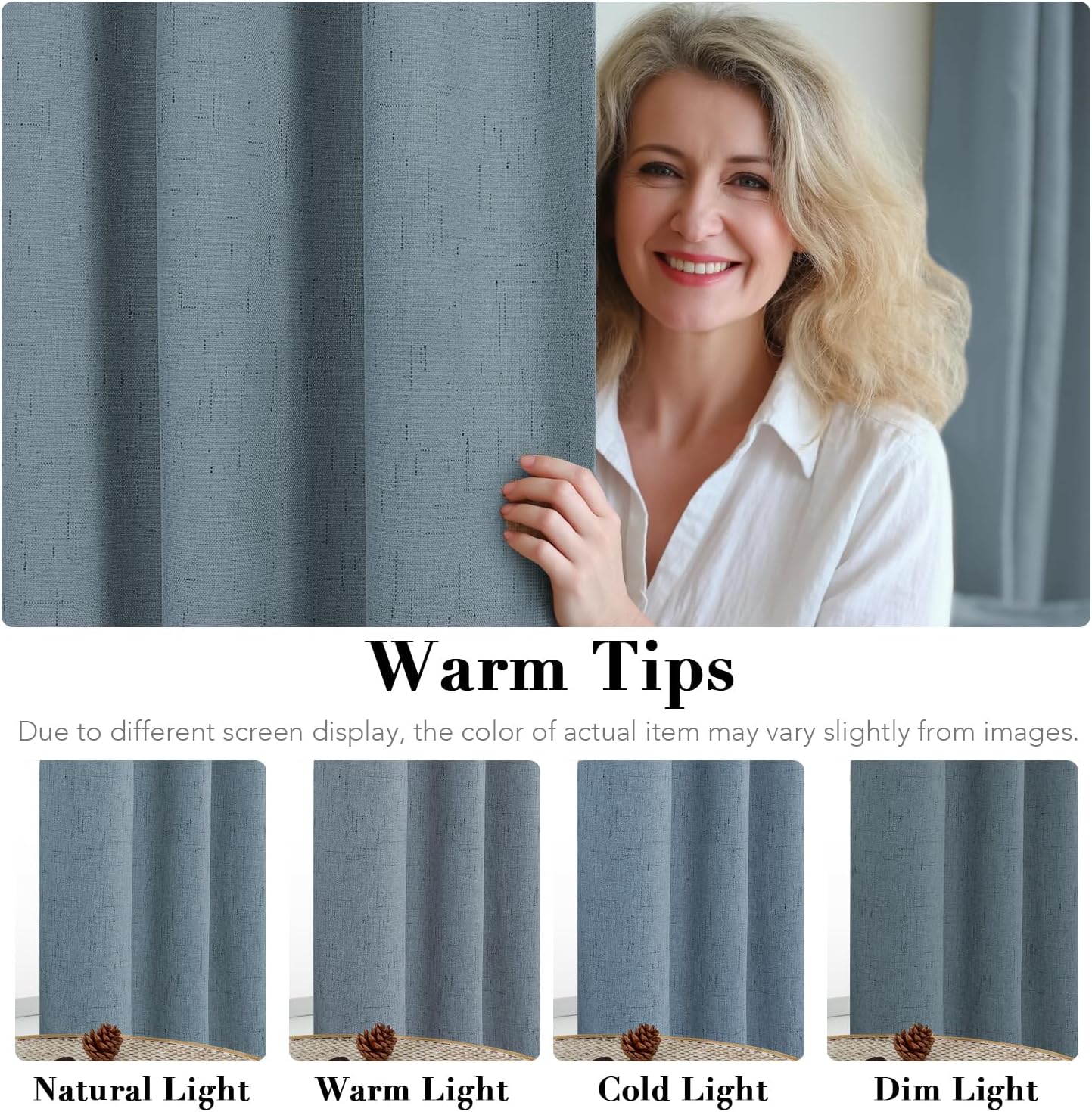 H.VERSAILTEX Linen Blackout Curtains Durable Thick Textured Linen Look 100% Blackout Patio Door Curtain Anti Rust Grommet Extra Wide Sliding Door Curtain Panel, W100 x L108 inch - Stone Blue