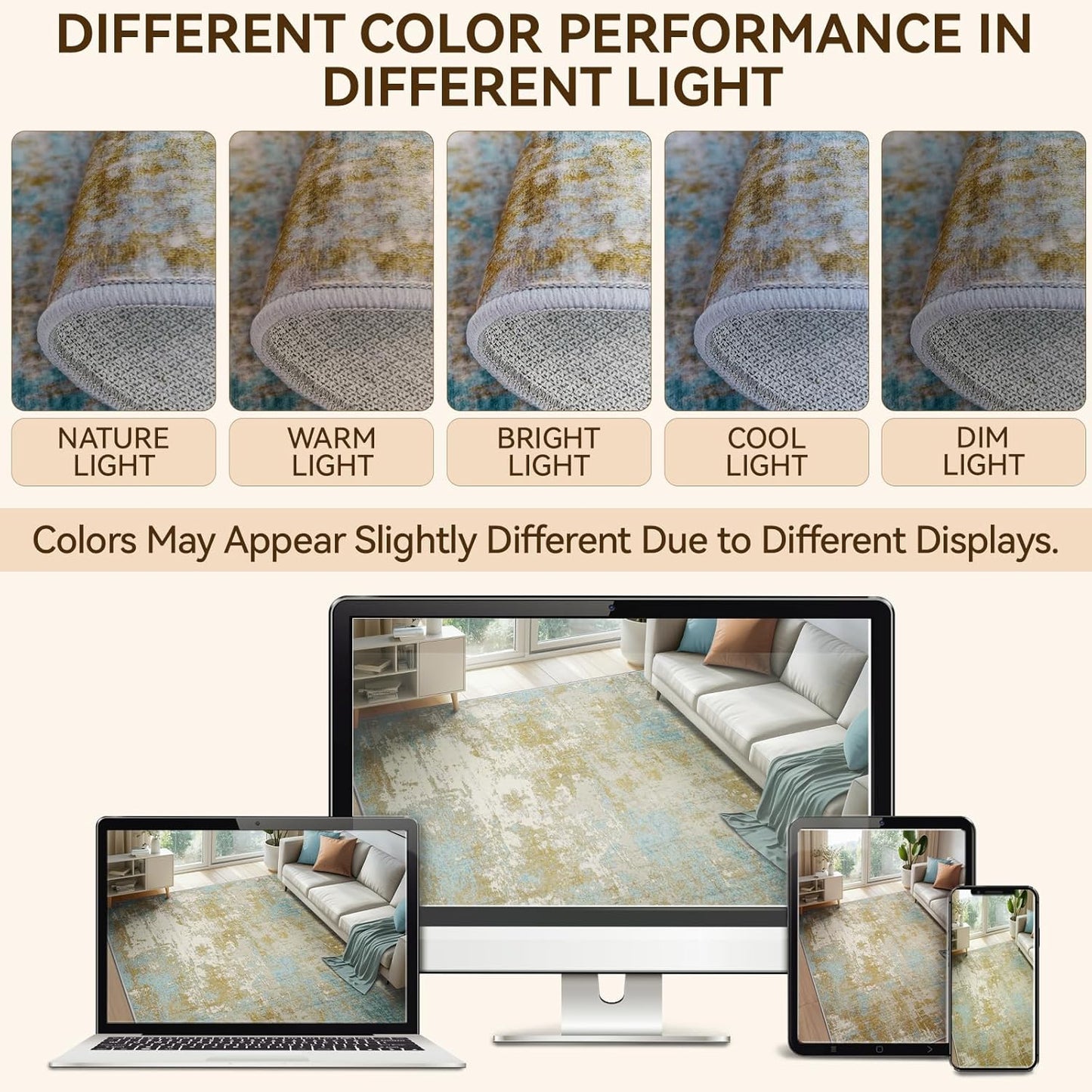 Washable Area Rugs 9'x12' Non-Slip Modern Abstract Soft for Living Room Entryway Bedroom Nursery, Print Pattern, Teal Blue Taupe