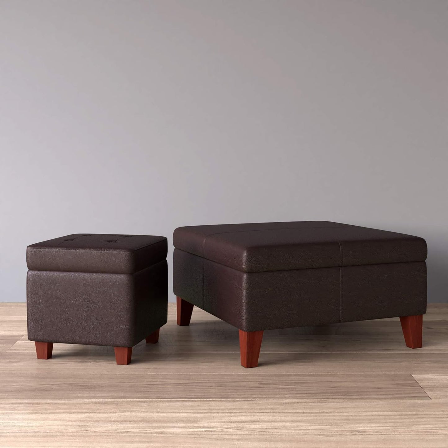 Homepop Home Decor |K2380-E155 | Luxury Large Faux Leather Square Storage Ottoman | Ottoman with Storage for Living Room & Bedroom, Distressed Brown