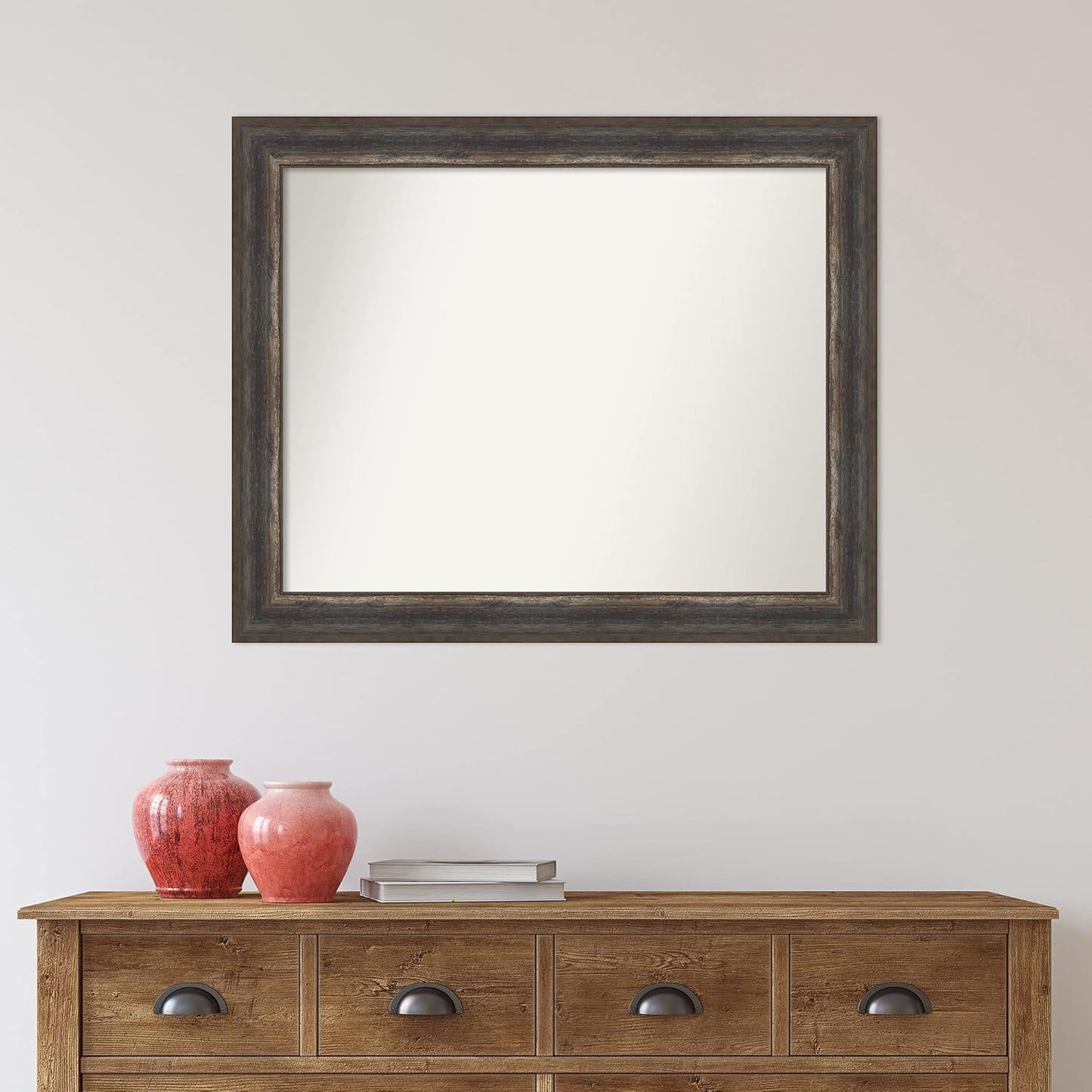 Amanti Art Brown Bathroom Mirror for Over Sink, 27x33 Alta Rustic Char Rectangle Vanity Mirror, Large Country Rustic Frame, Hangs Horizonally and Vertically, Bathroom Wall Decor, Non-Beveled Edge