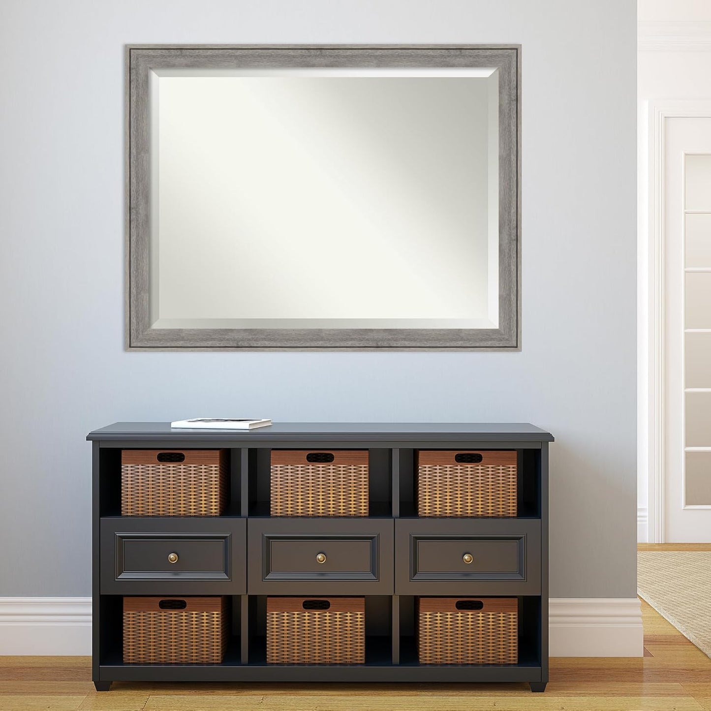 Amanti Art Grey Wall Mirror 35x45 Regis Barnwood Grey Rectangle Bathroom Mirror for Wall Decor Living Room, X-Large Rustic Farmhouse Wood Frame, Hangs Horizonally and Vertically, Bathroom Decor