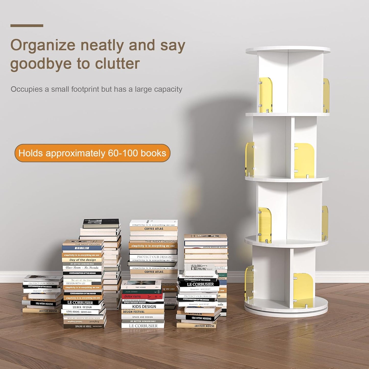VECELO Rotating Bookshelf Tower, 360°Revolving Bookcase, Round Book Shelf Rotating, Stackable Storage Display Rack Floor Standing for Kids&Adults Solid Wood, White