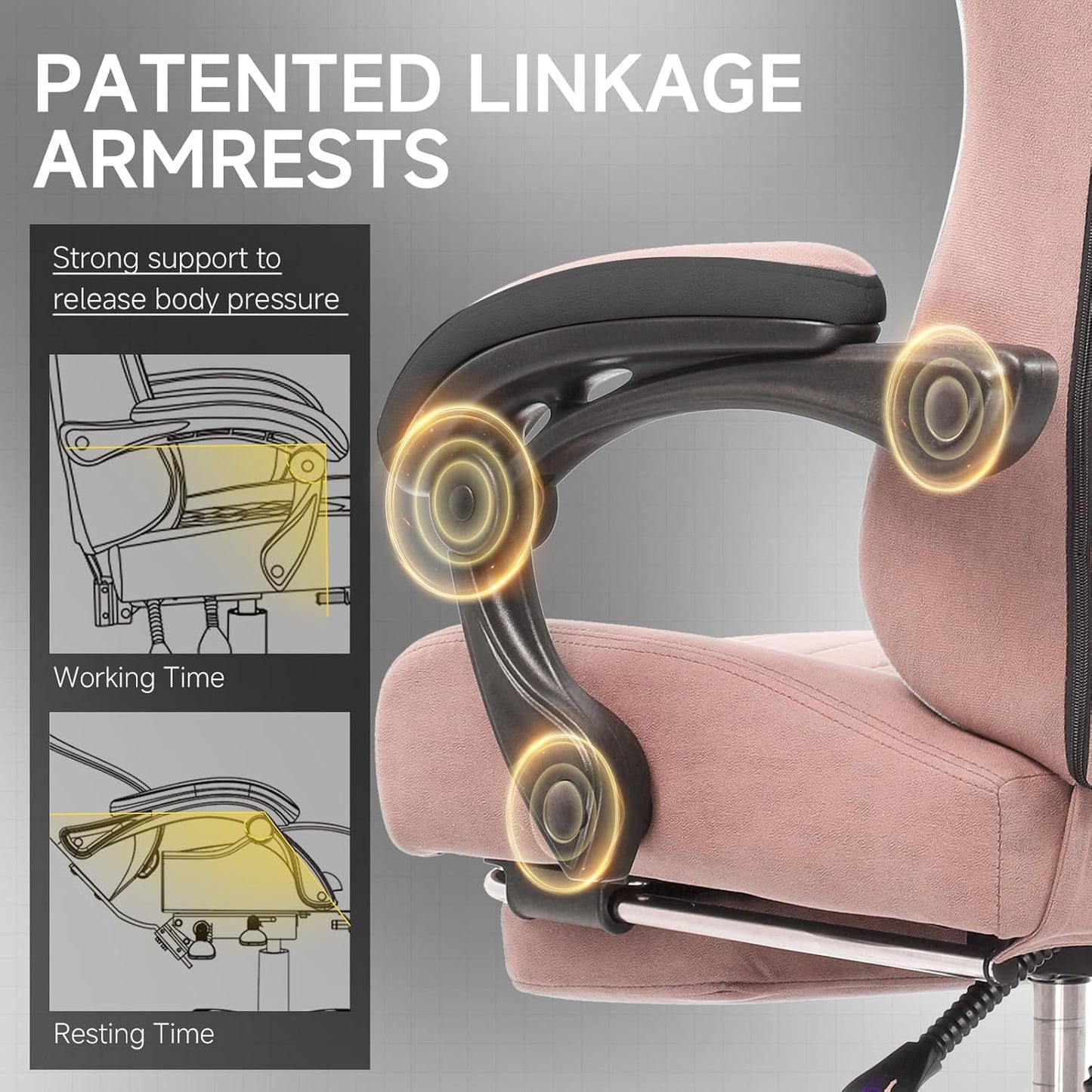 GTPLAYER Office Chair, Gaming Computer Desk Fabric Chair with Footrest, High Back Ergonomic Office Chair with Pocket Spring Lumbar Support and Linkage Armrests Adjustable Height Swivel for Home Task