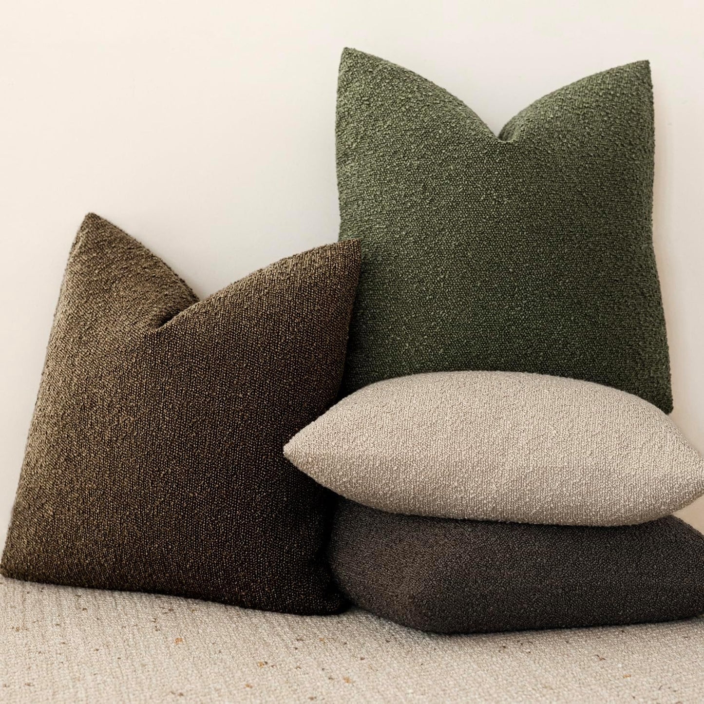 Foindtower Set of 2, Decorative Textured Boucle Throw Pillow Covers Accent Solid Pillow Cases Neutral Soft Couch Cushion Case for Chair Sofa Bedroom Living Room Home Decor 24x24Inch Chocolate