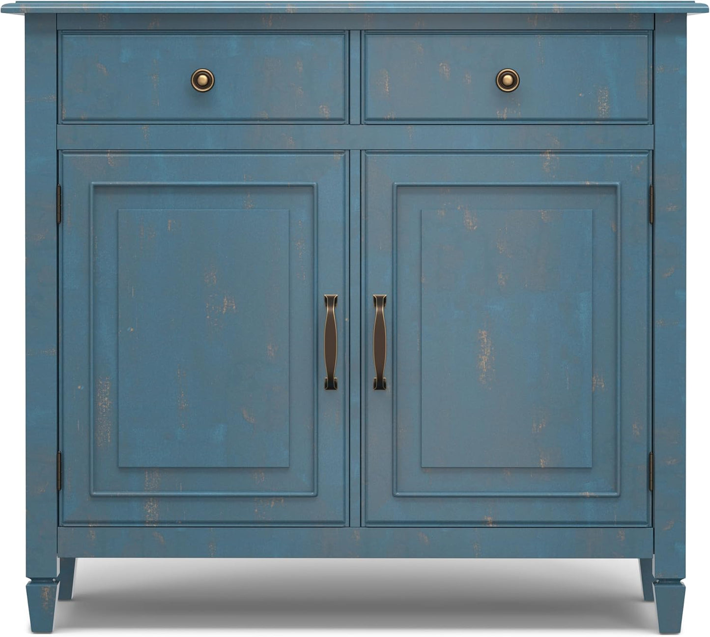 SIMPLIHOME Connaught 40-inch Wide Solid Wood Storage Cabinet in Distressed Coastal Blue for Entryway, Living Room, Organizer for Hats, Gloves, Shoes, Keys, Slim Design, Traditional Style