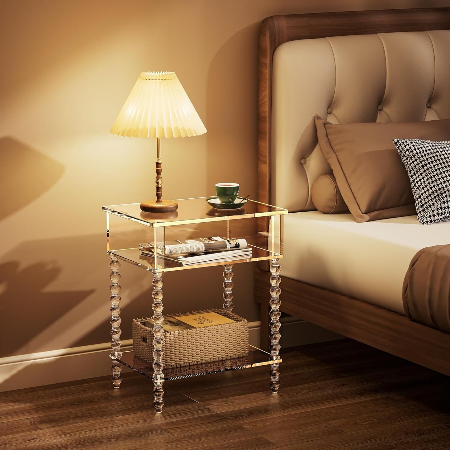 Acrylic Side Table, Clear 3-Tier End Table with Storage, Nightstand for Living Room, Bedroom, Office (Clear, 11.8 ×15.7 × 19.7)