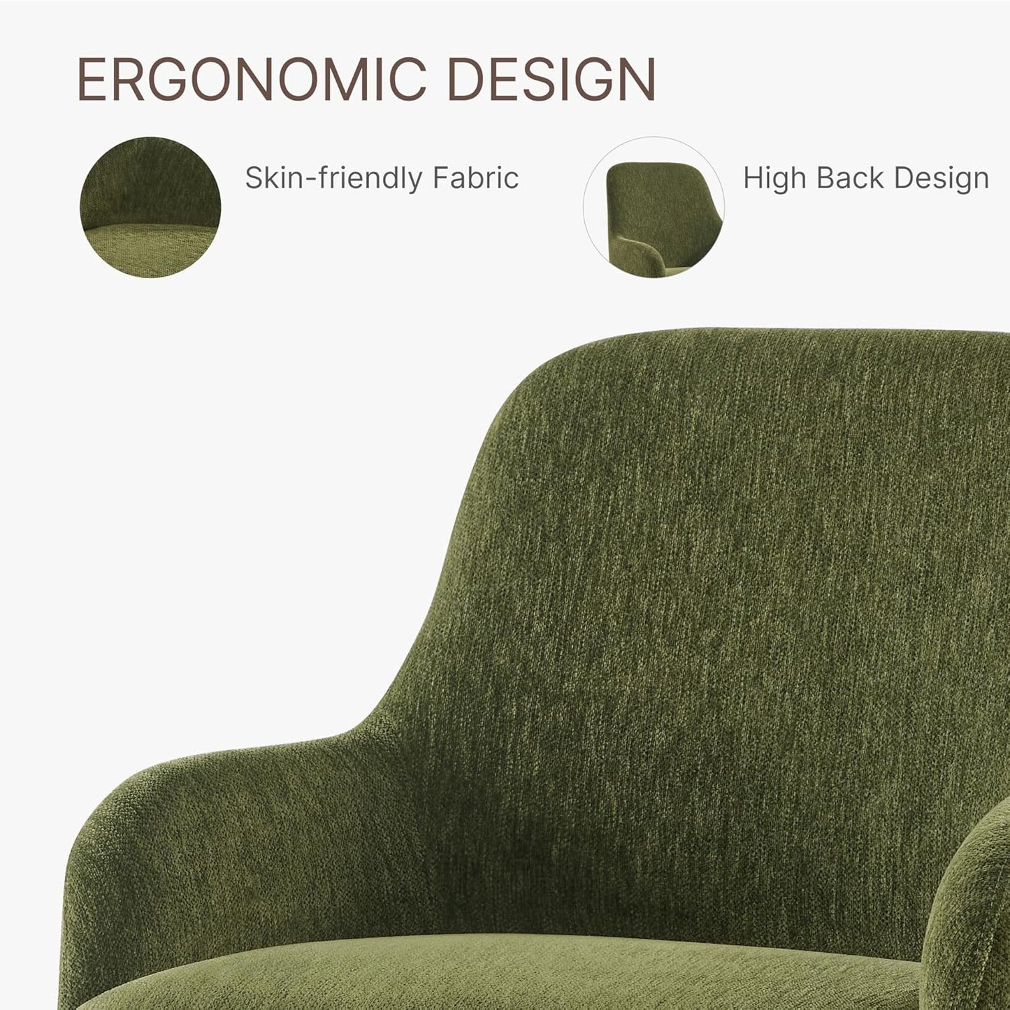 Swivel Dining Chairs Set of 4, Mid Century Modern Chairs Fabric Upholstered Armchair with Armrest & Ergonomic Backrest for Dining Room, Kitchen, Bedroom, Living Room, Green, 4 Boxs