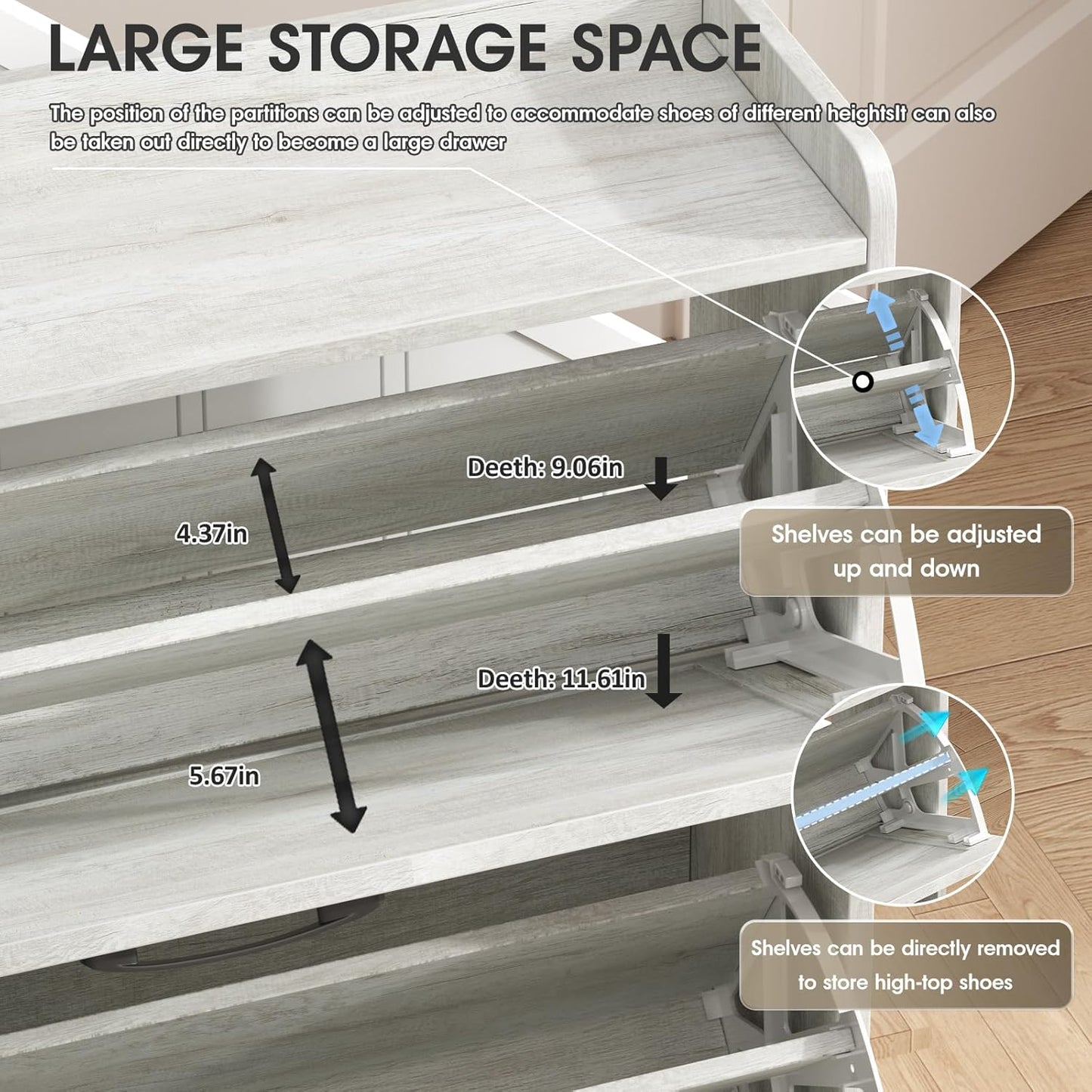 Maupvit Shoe Storage Cabinet with 3 Flip Drawers, Freestanding Organizer with Metal Legs for Entryway, Narrow Shoe Rack Cabinet, Beige