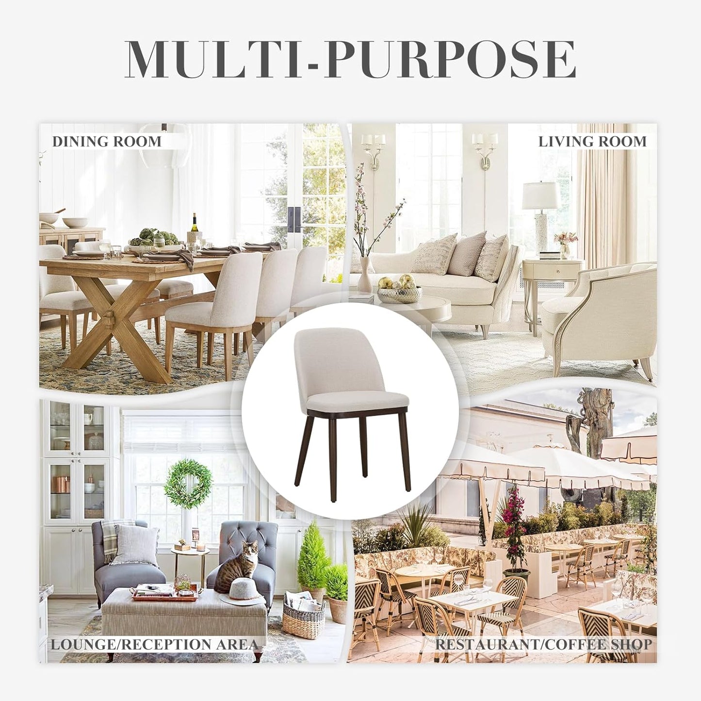 COLAMY Upholstered Dining Chairs Set of 4, Modern Kitchen Chairs with Back, Fabric Side Dining Room Chairs with Wood Legs for Kitchen Dining Room Restaurant, Beige