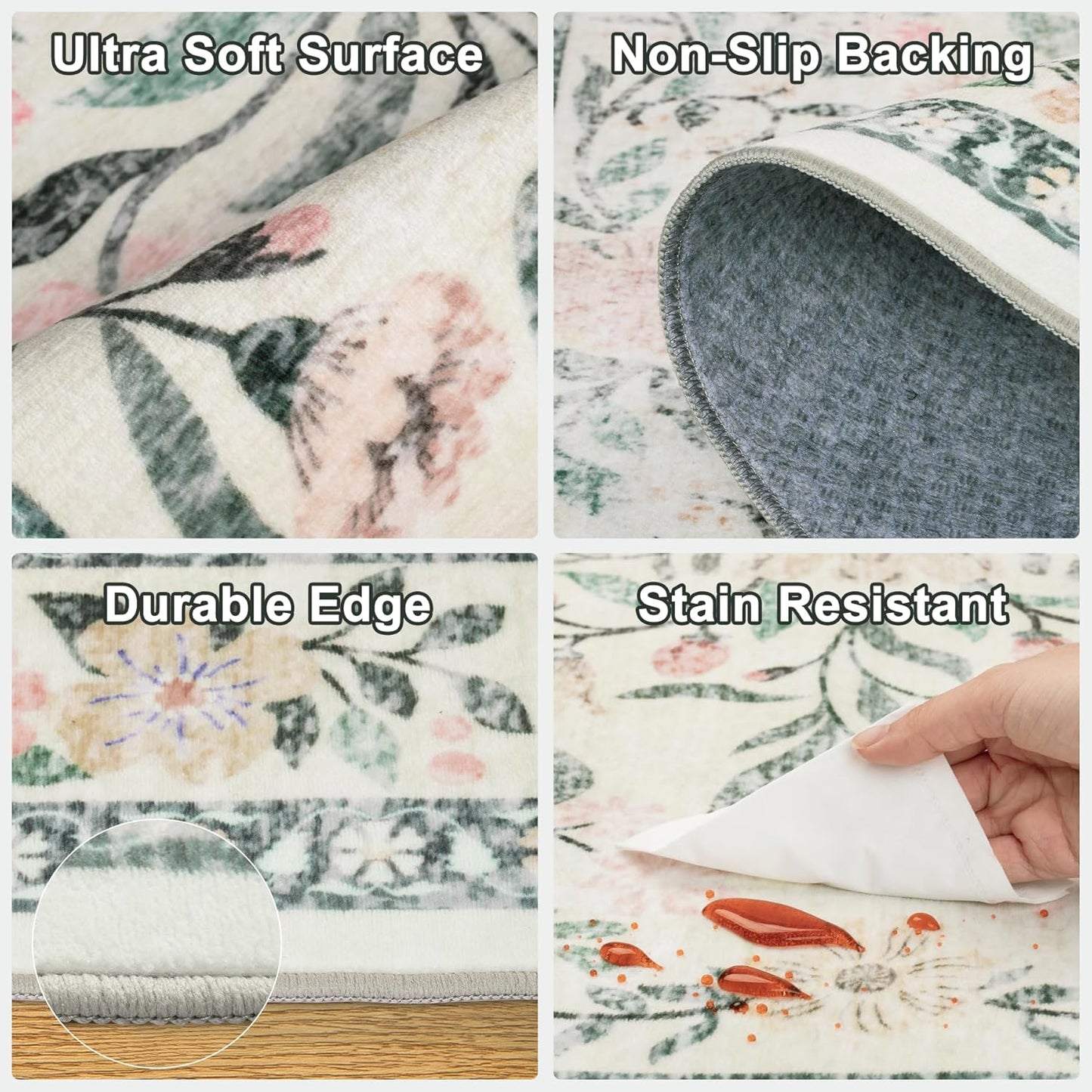 Area Rugs 9x12 Living Room: Floral Washable Rug Vintage Large Soft Boho Non-Slip Carpet Indoor Stain Resistant Low Pile Carpets for Bedroom Dining Room Farmhouse Nursery Home Office Green Beige