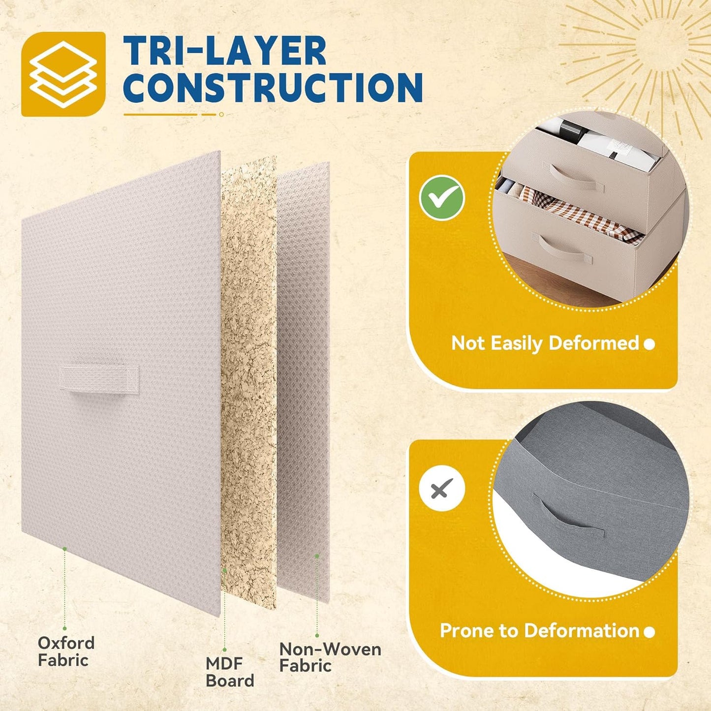 DWVO Storage Tower with 4 Drawers - Fabric Dresser, Organizer Unit for Bedroom, Living Room, Closets - Sturdy Steel Frame, Easy Pull Fabric Bins & Wooden Top (Cream White)